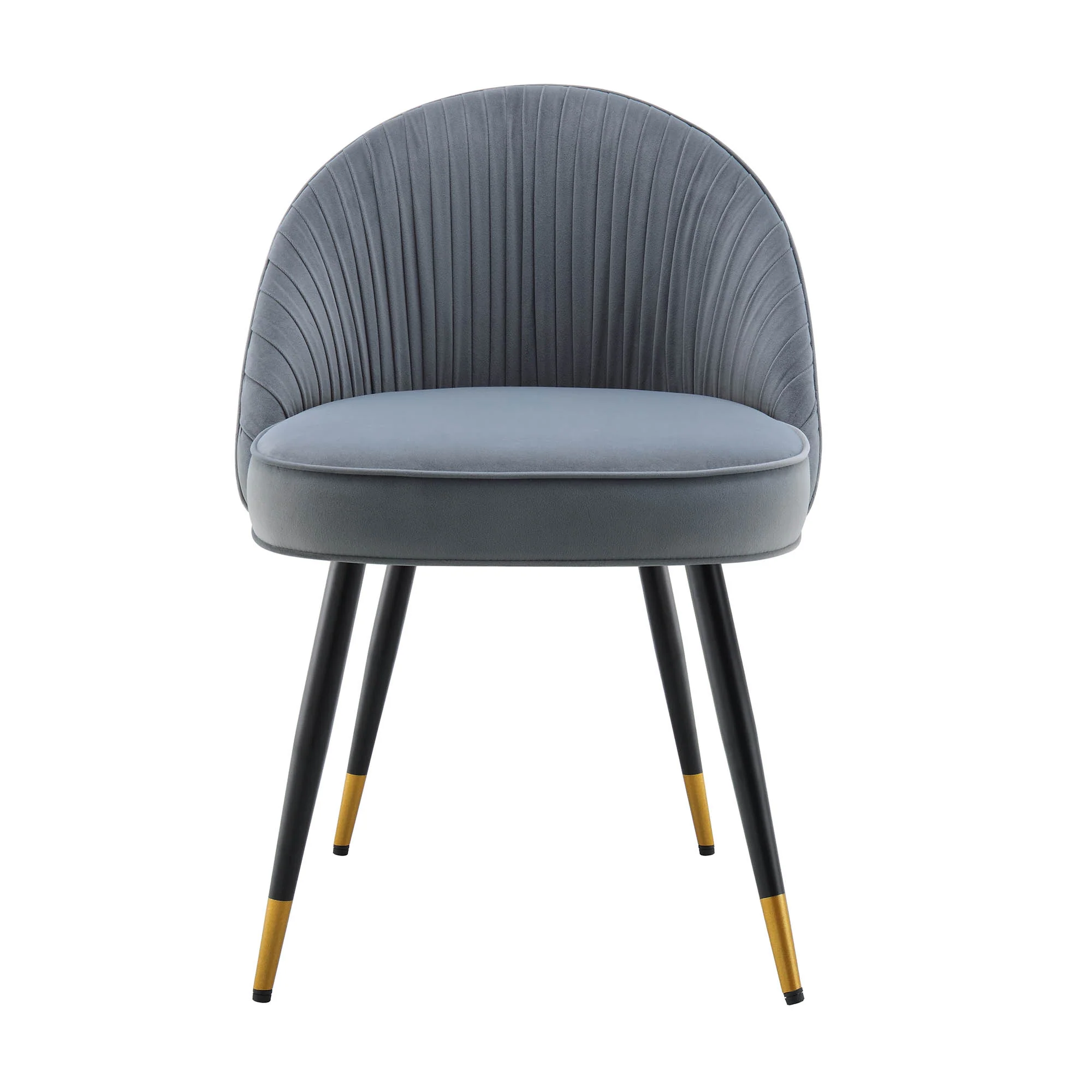 Miyae Set of 2 Pleated Light Grey Velvet Upholstered Dining Chairs - Image 5