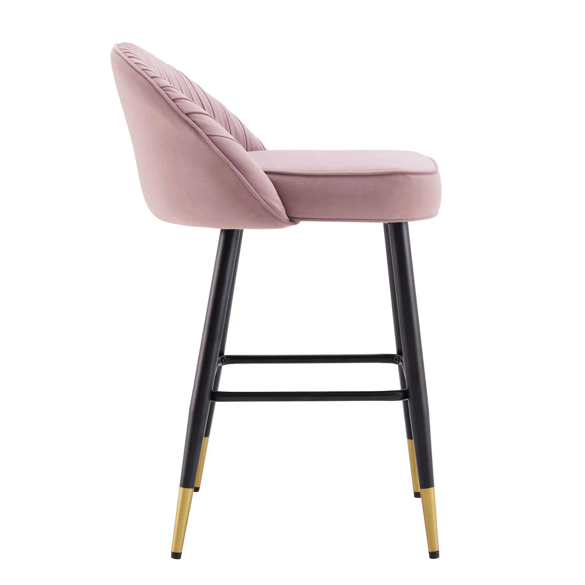 Miyae Set of 2 Pleated Pale Pink Velvet Upholstered Counter Stools - Image 8