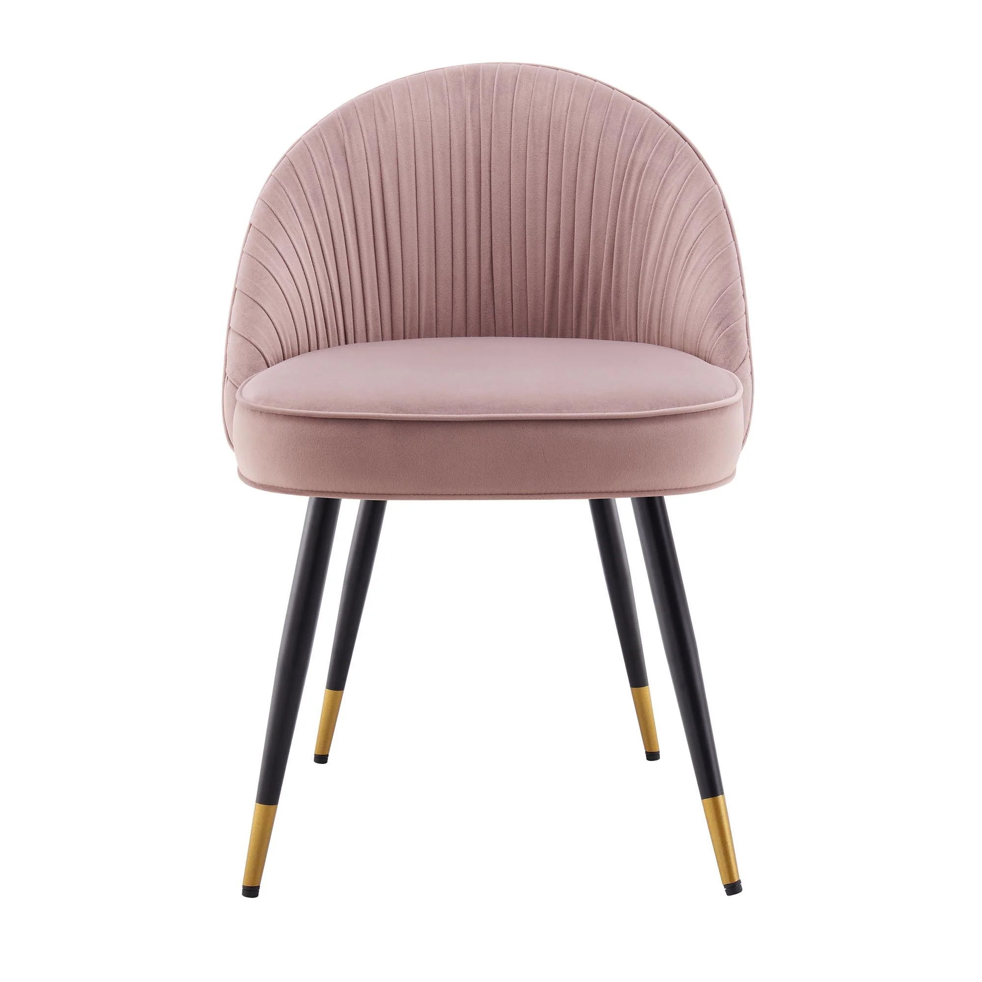 Miyae Set of 2 Pleated Pale Pink Velvet Upholstered Dining Chairs - Image 5