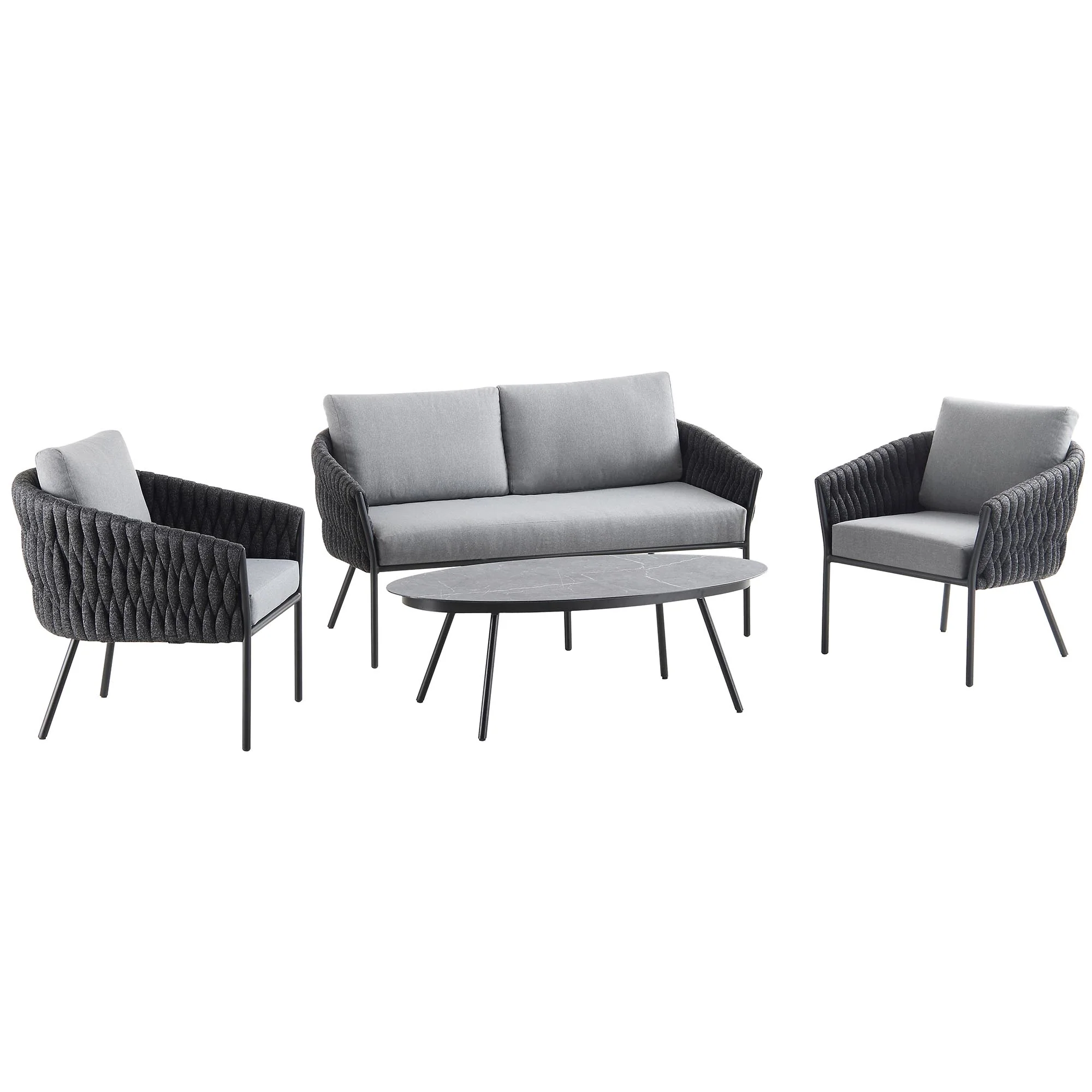 Montebello 4-Seater Outdoor Black Rope and Aluminium Sofa Set with Grey Ceramic Coffee Table - Image 5