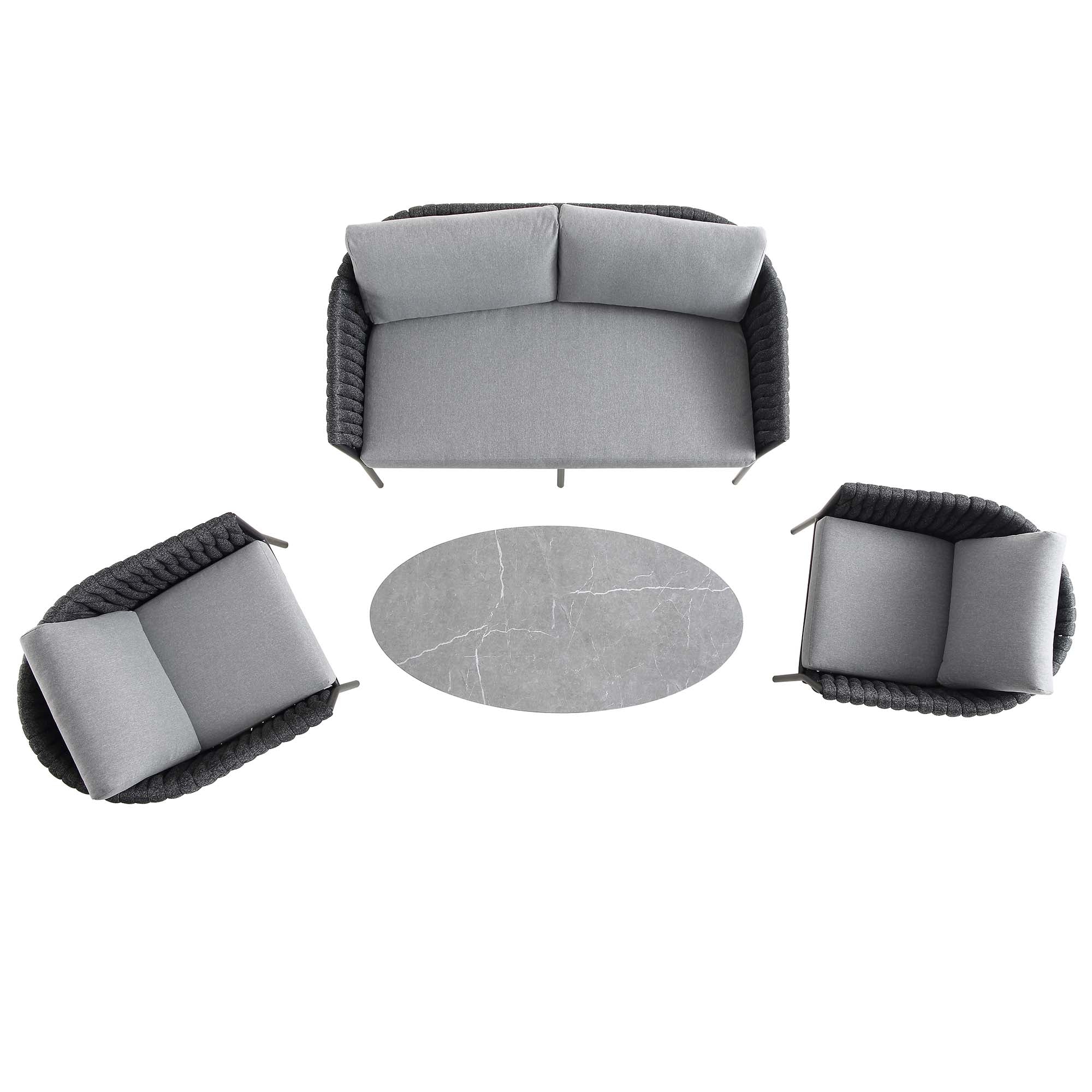 Montebello 4-Seater Outdoor Black Rope and Aluminium Sofa Set with Grey Ceramic Coffee Table - Image 7