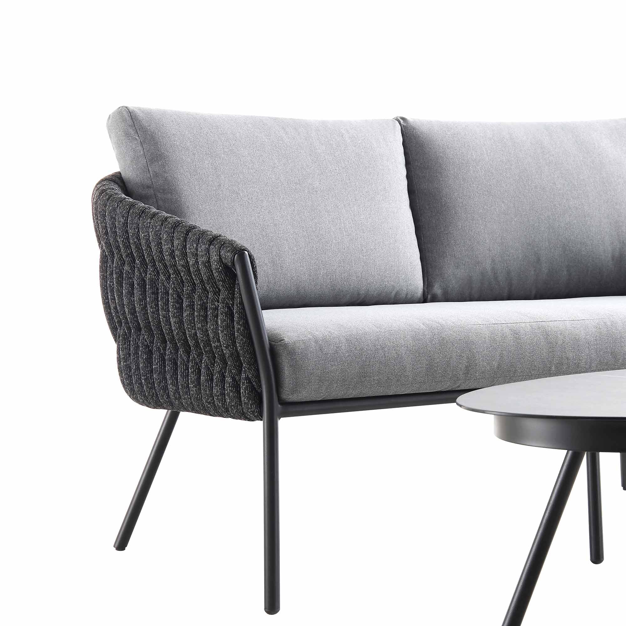 Montebello 4-Seater Outdoor Black Rope and Aluminium Sofa Set with Grey Ceramic Coffee Table - Image 8
