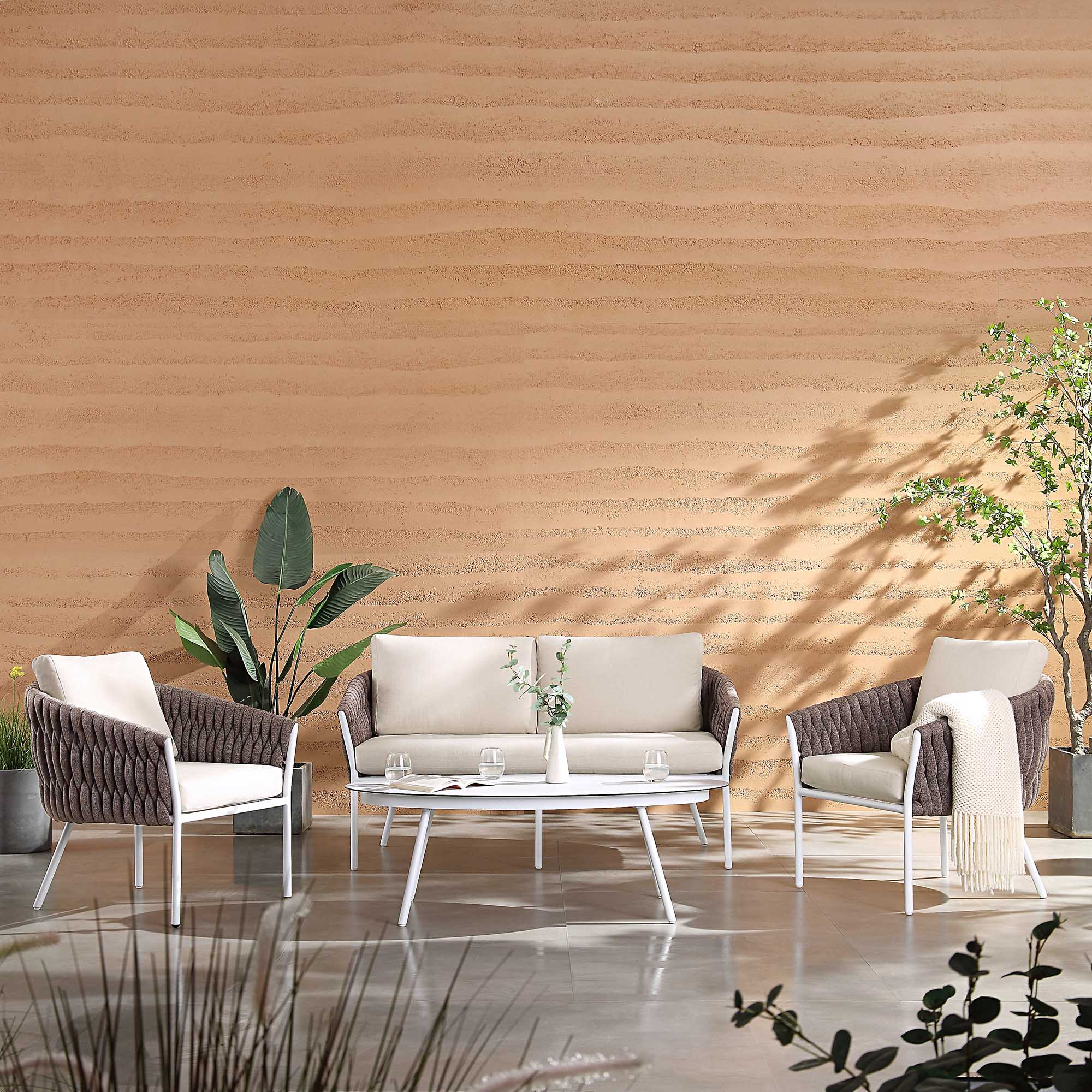 Montebello 4-Seater Outdoor Taupe Rope and Aluminium Sofa Set with White Ceramic Coffee Table - Image 3