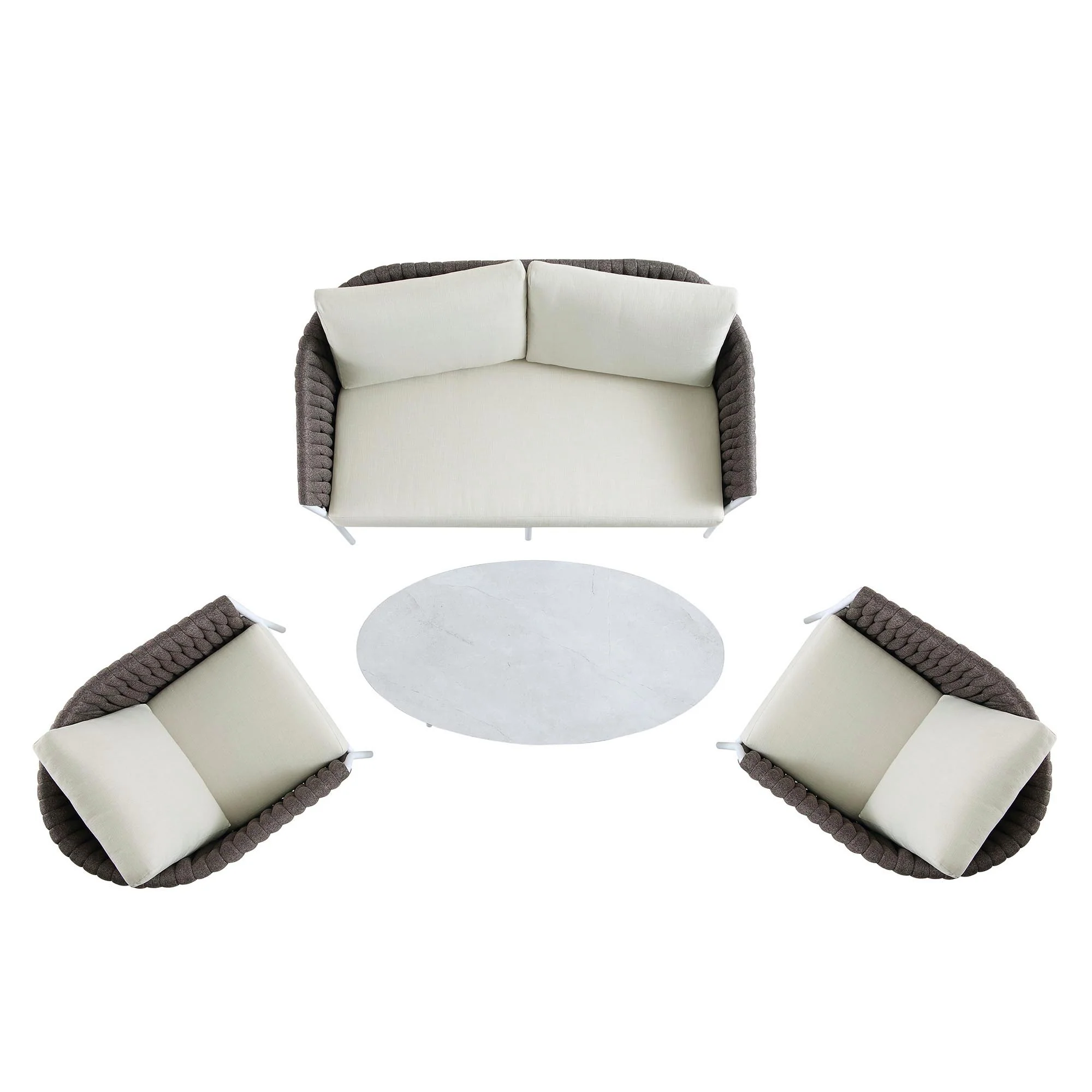 Montebello 4-Seater Outdoor Taupe Rope and Aluminium Sofa Set with White Ceramic Coffee Table - Image 4