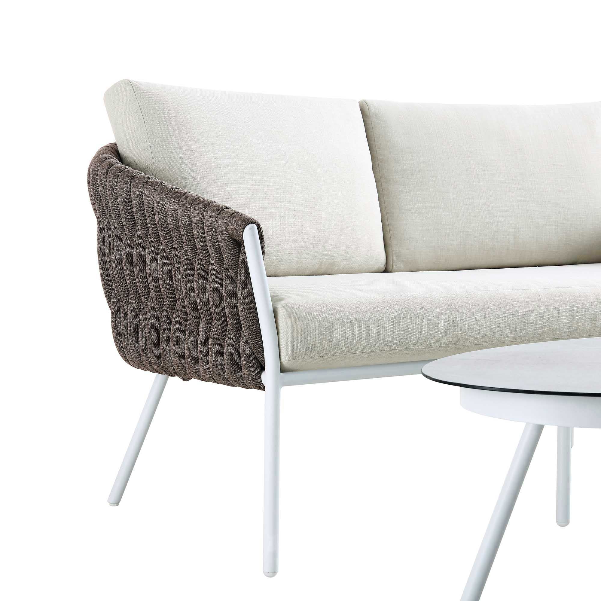 Montebello 4-Seater Outdoor Taupe Rope and Aluminium Sofa Set with White Ceramic Coffee Table - Image 8