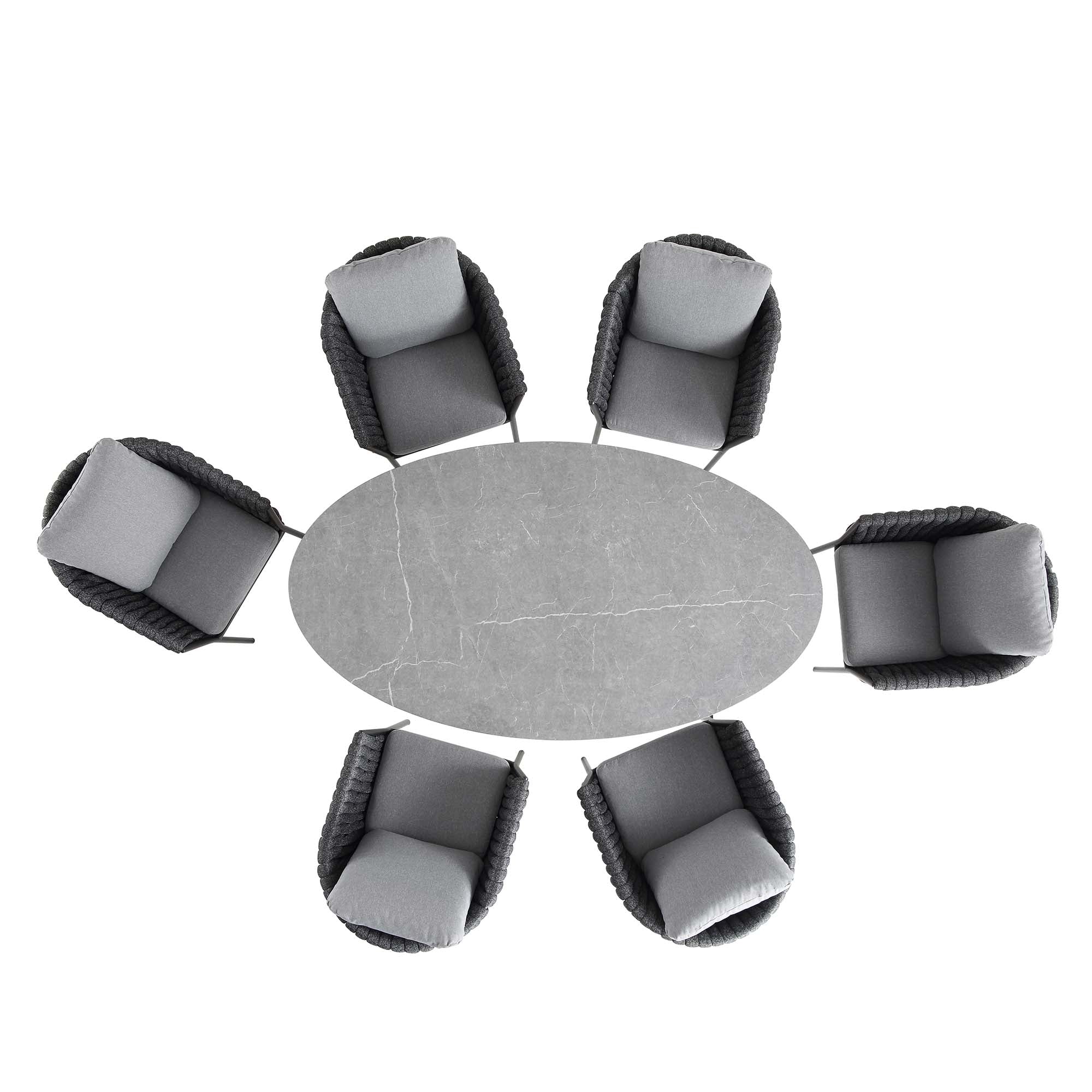 Montebello 6-Seater Outdoor Black Rope and Aluminium Oval Dining Set with Grey Ceramic Dining Table - Image 4