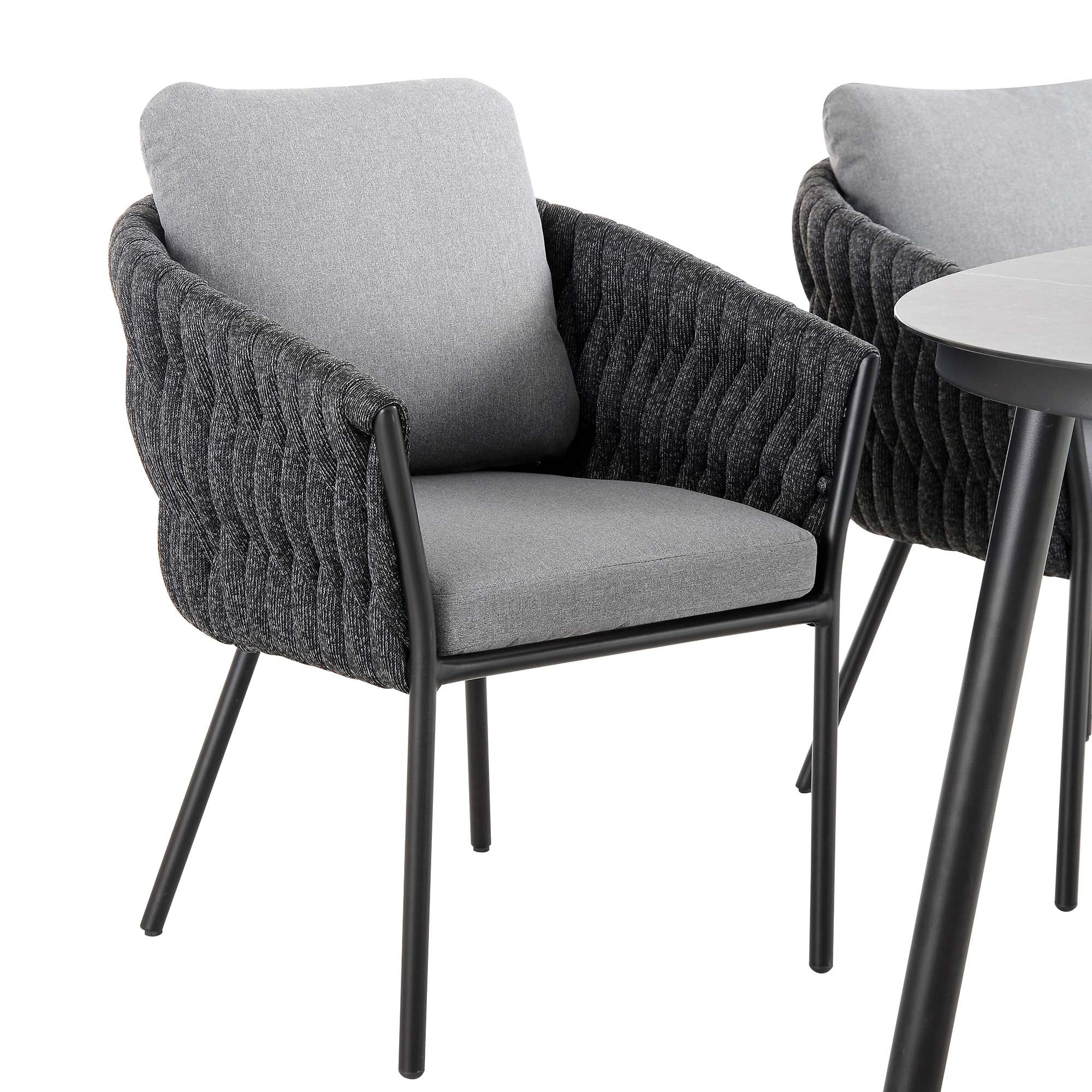Montebello 6-Seater Outdoor Black Rope and Aluminium Oval Dining Set with Grey Ceramic Dining Table - Image 7