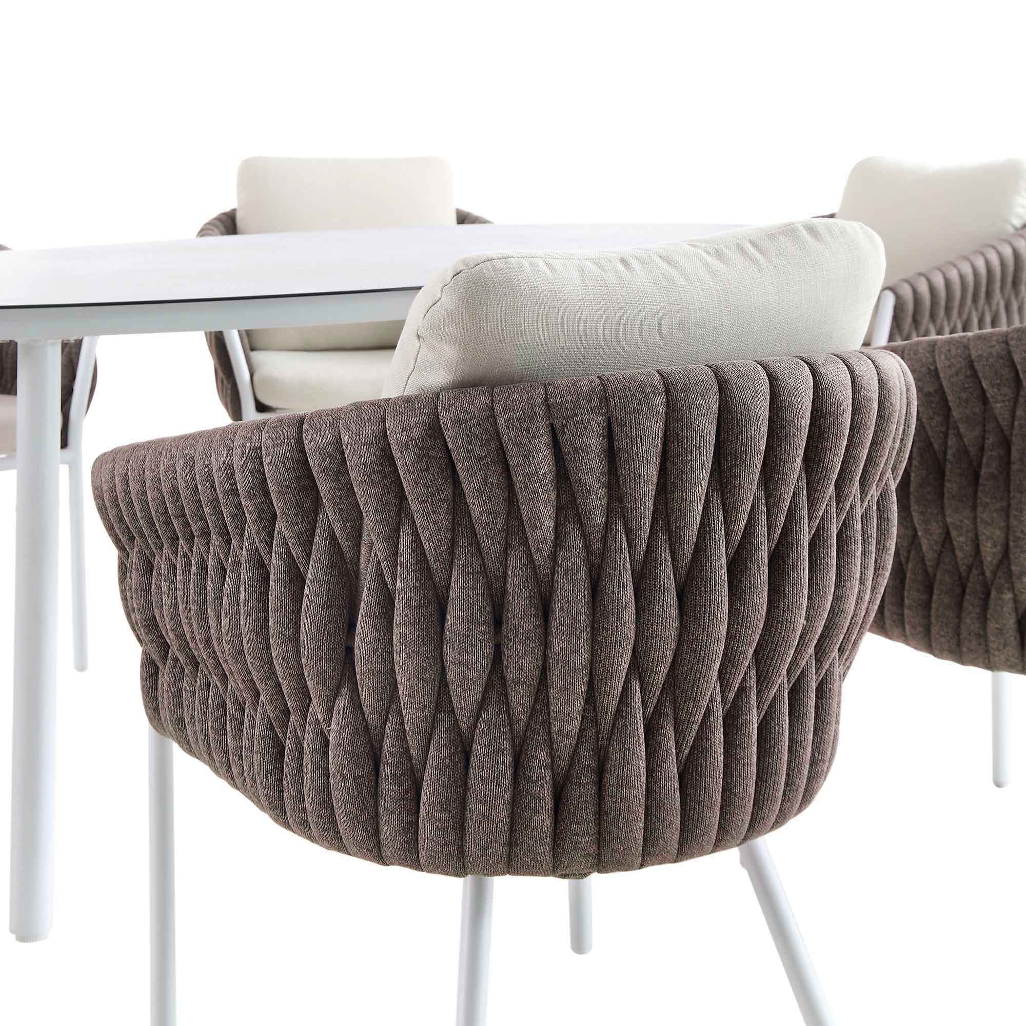Montebello 6-Seater Outdoor Taupe Rope and Aluminium Oval Dining Set with White Ceramic Dining Table - Image 10