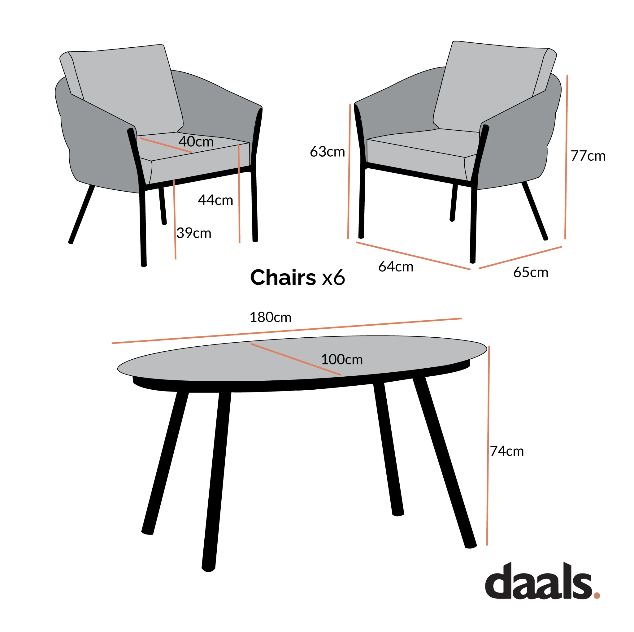 Montebello 6-Seater Outdoor Black Rope and Aluminium Oval Dining Set with Grey Ceramic Dining Table - Image 5