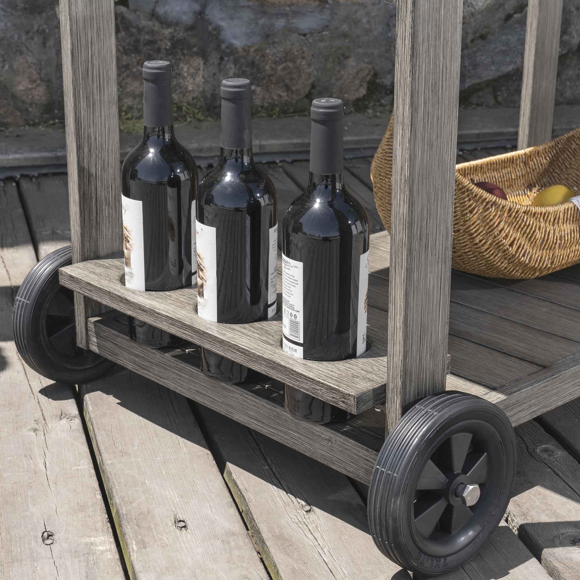 Montrose Aluminium Outdoor Bar Cart, Brushed Silver Oak - Image 3