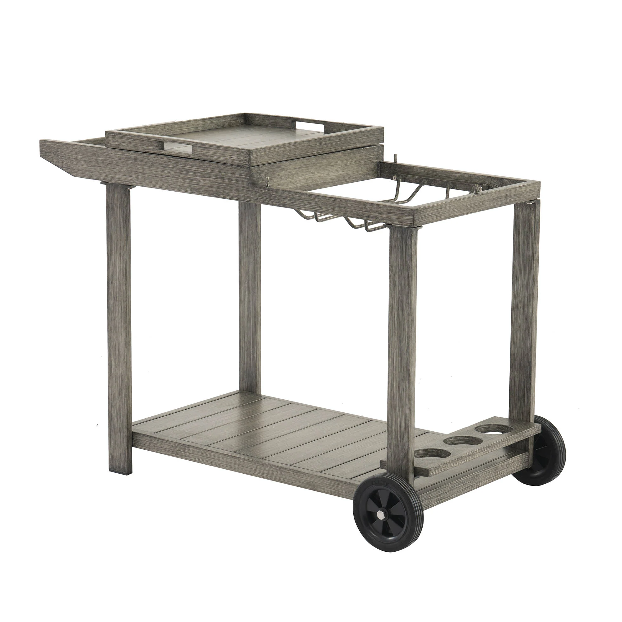 Montrose Aluminium Outdoor Bar Cart, Brushed Silver Oak - Image 6