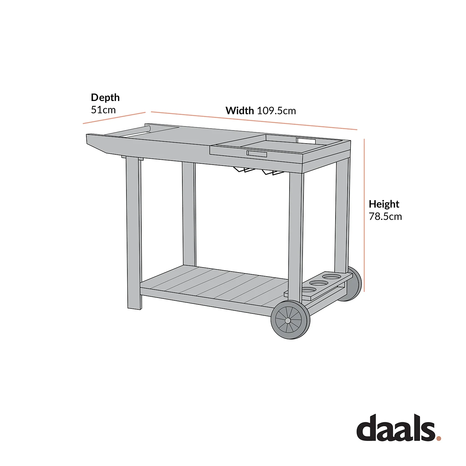 Montrose Aluminium Outdoor Bar Cart, Brushed Silver Oak - Image 7