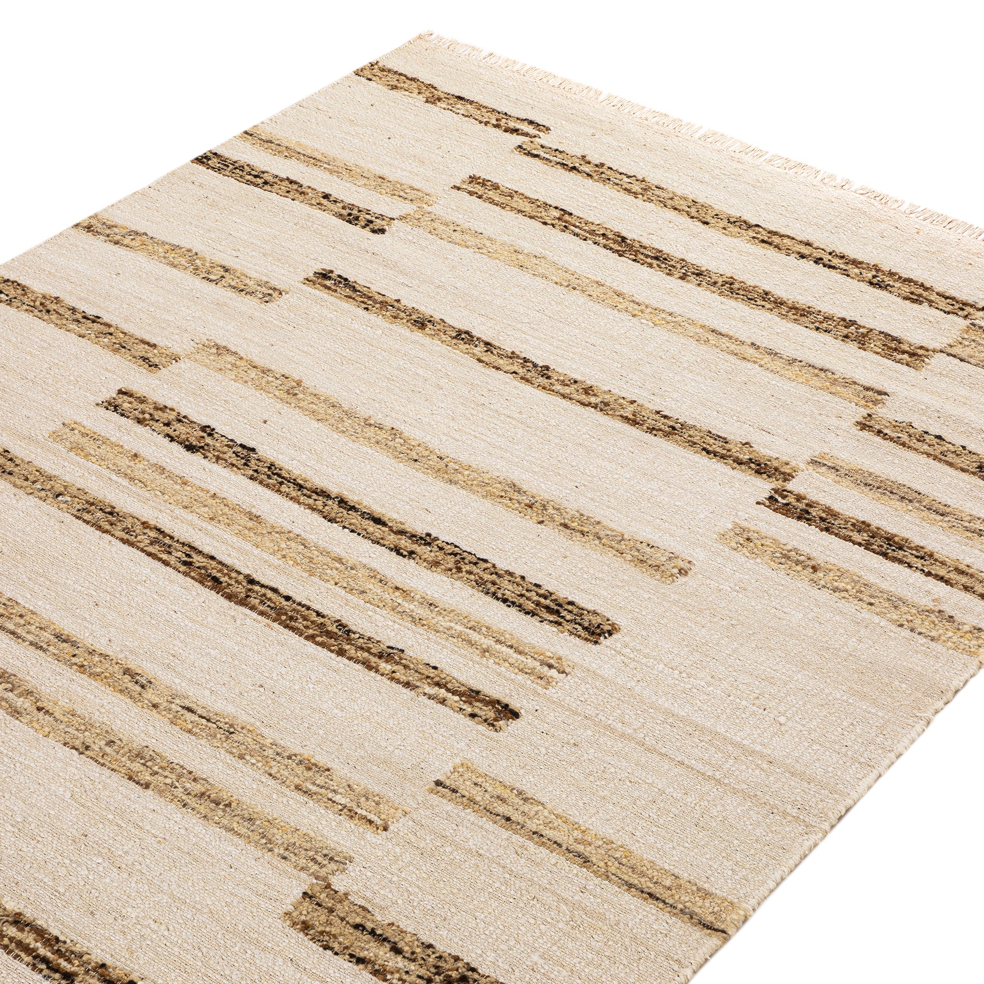 Noa Linear Cream Handwoven Wool Rug - Image 3