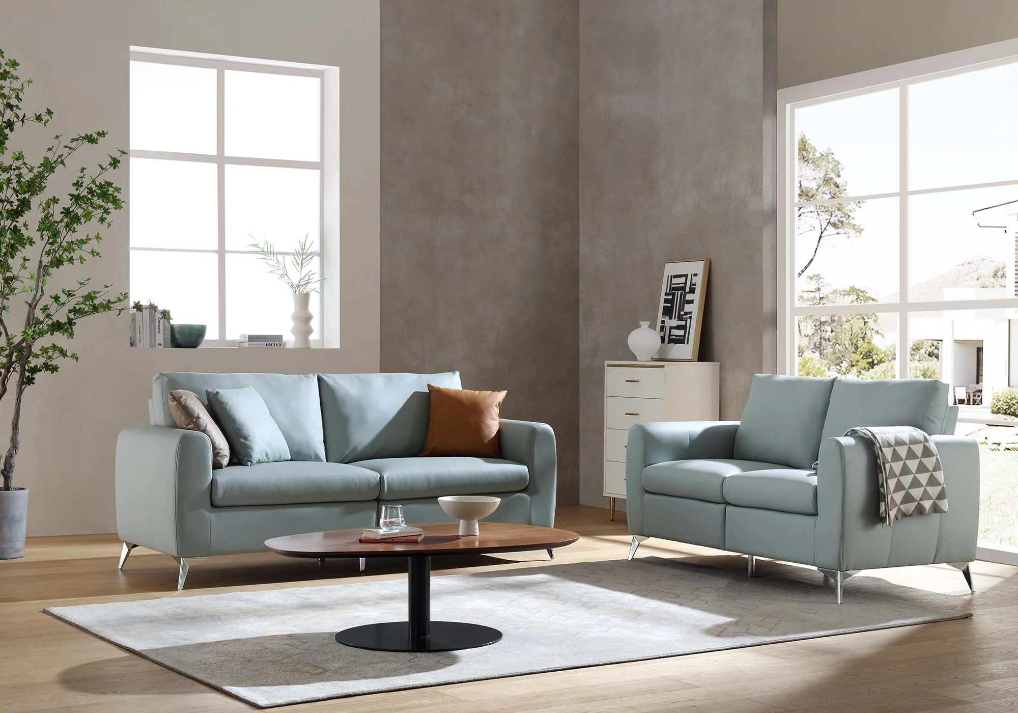 Noak 2-Seater Grey Faux Leather Sofa with Chrome Legs - Image 3