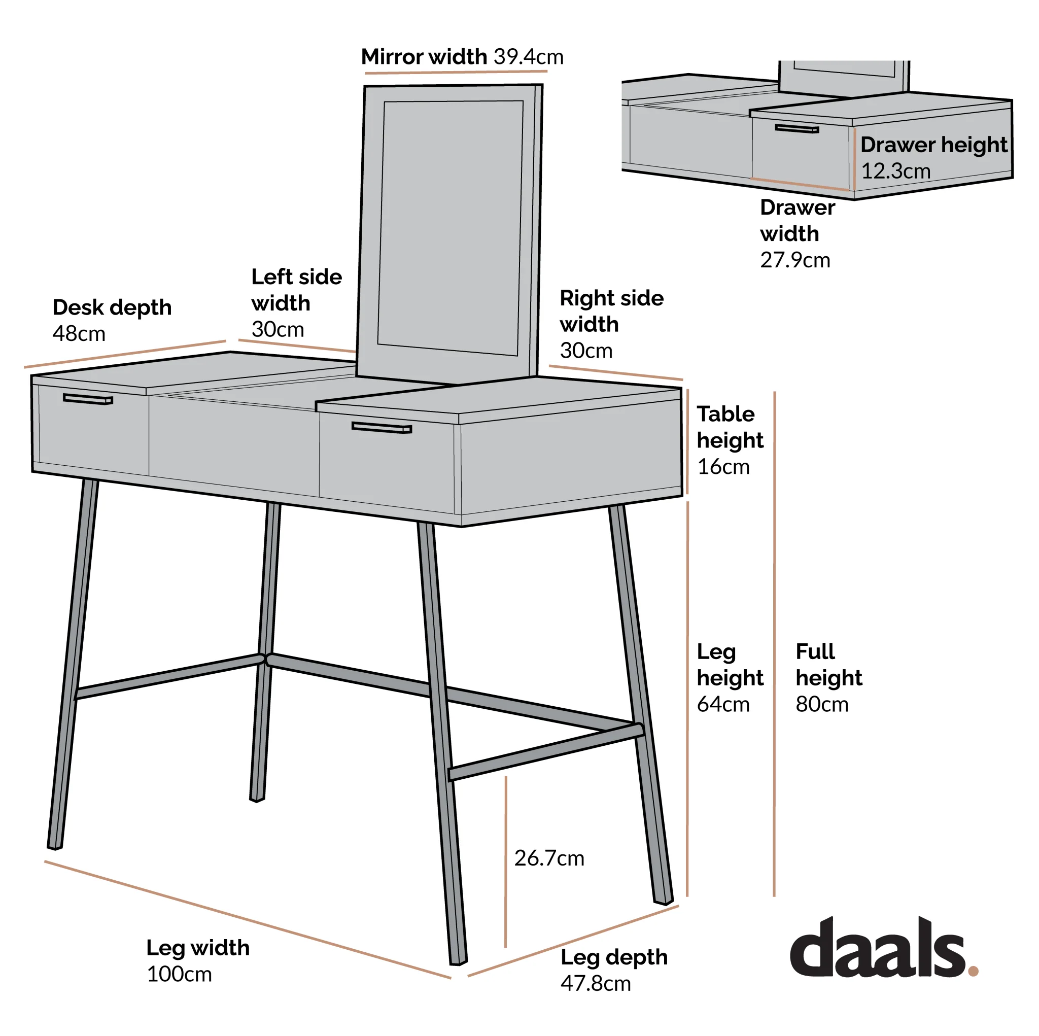 Selwyn Oak Effect Console Dressing Table - Image 6