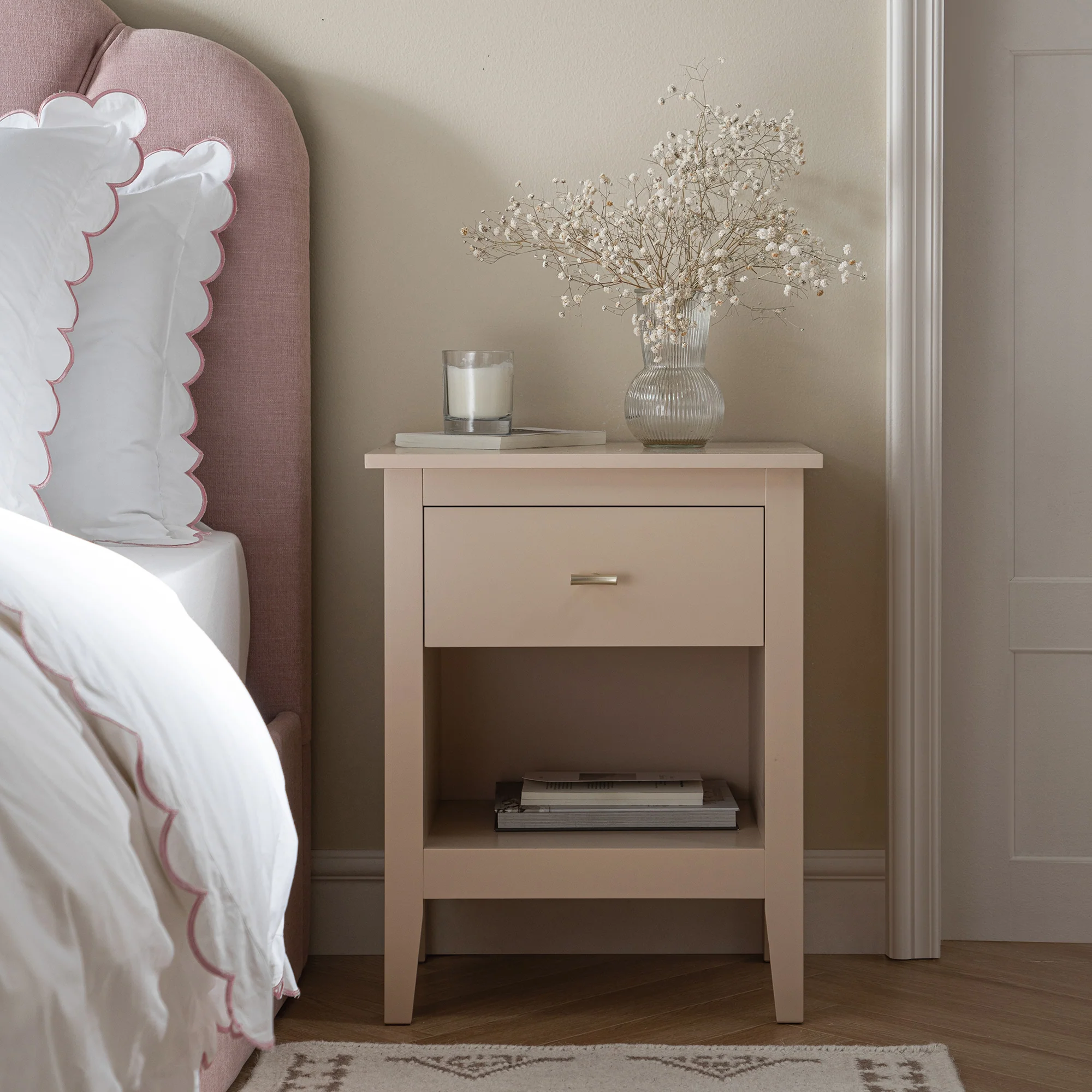 Oakham 1-Drawer Bedside Table, Nude Pink - Image 2