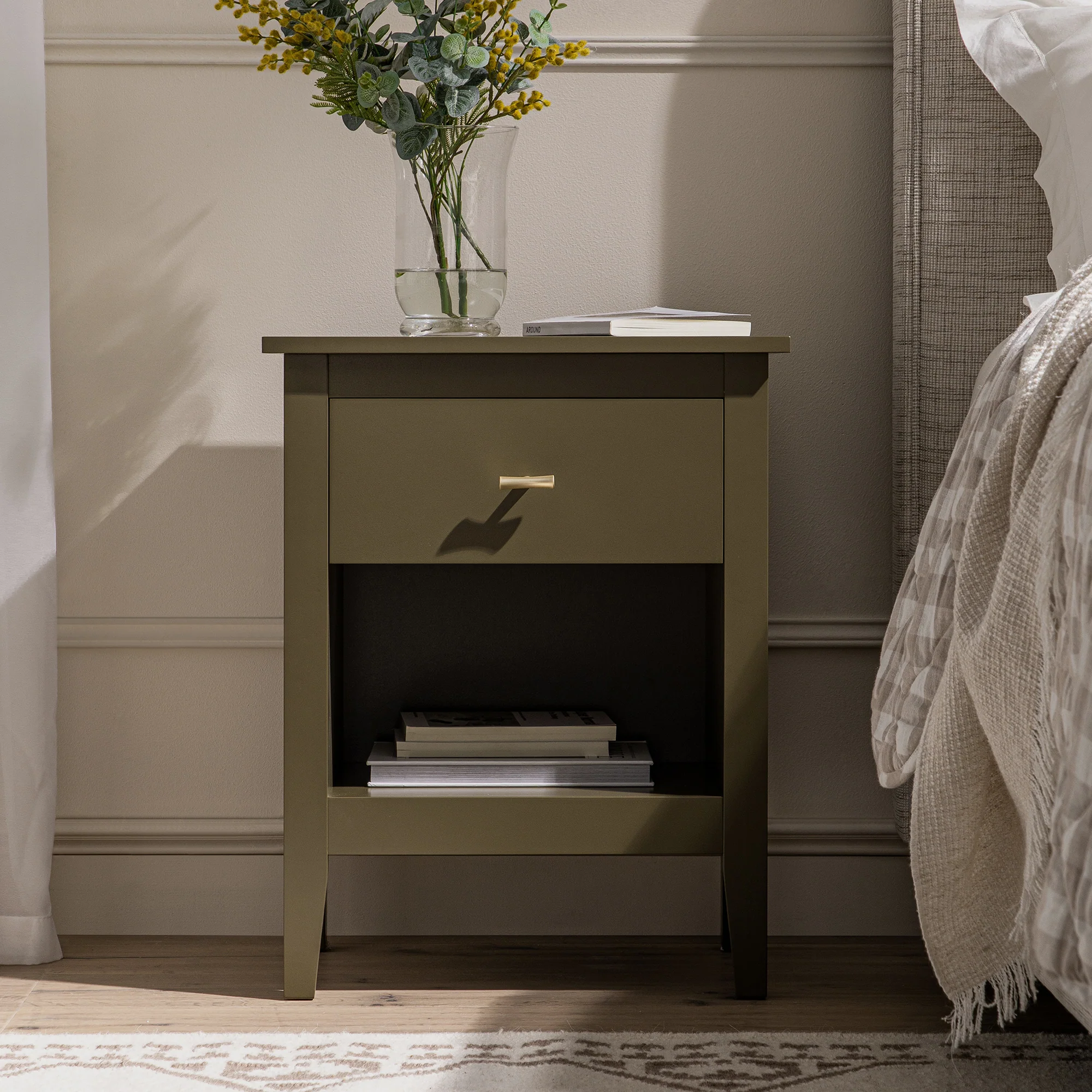 Oakham 1-Drawer Bedside Table, Olive Grove - Image 2