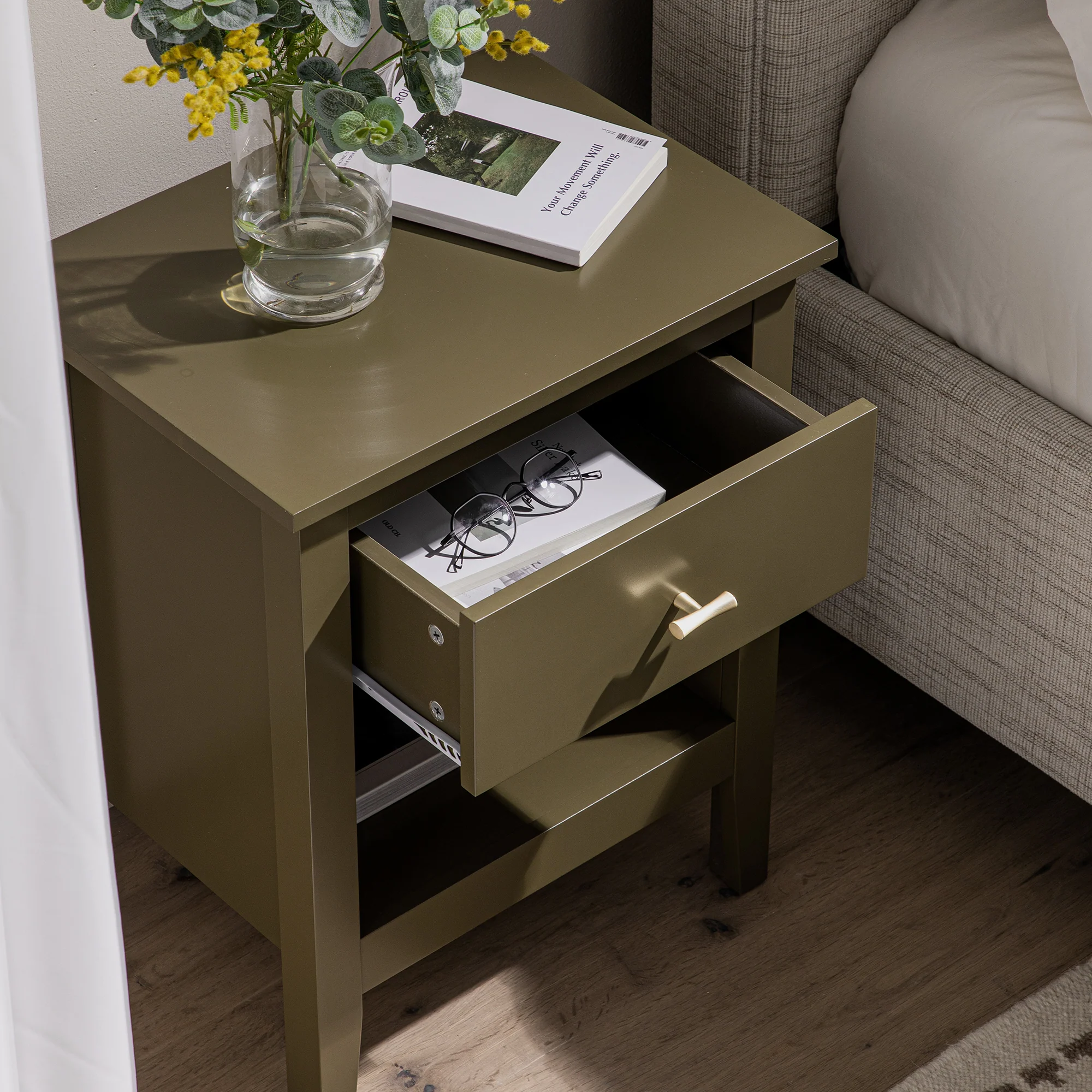 Oakham 1-Drawer Bedside Table, Olive Grove - Image 4