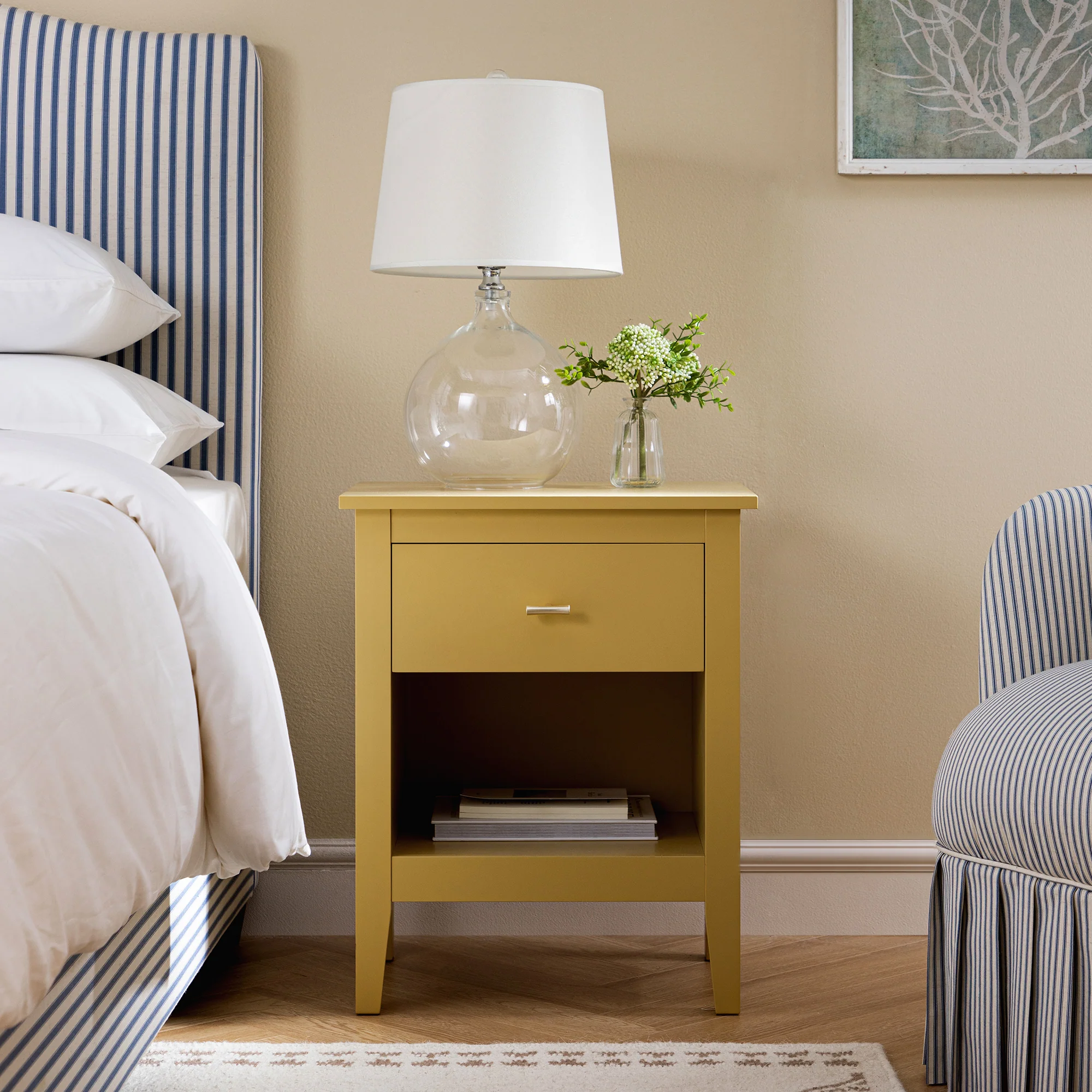 Oakham 1-Drawer Bedside Table, Rattan Yellow - Image 2