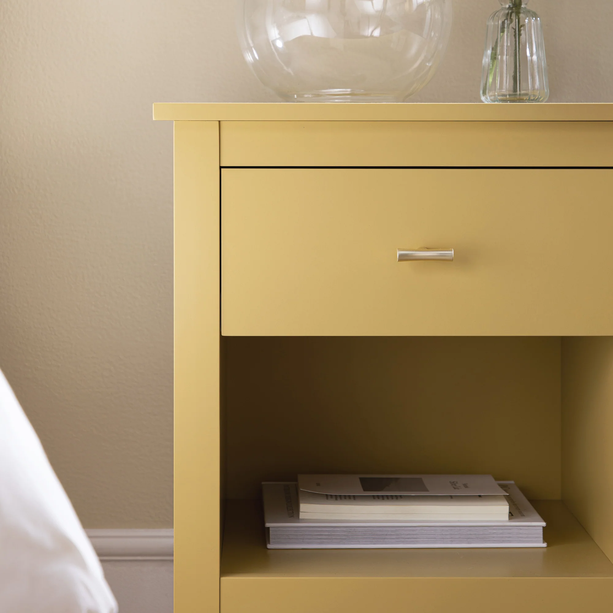 Oakham 1-Drawer Bedside Table, Rattan Yellow - Image 3