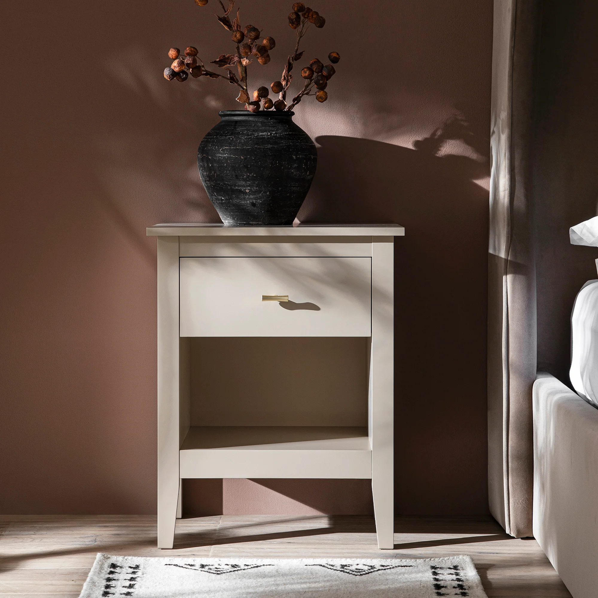 Oakham 1-Drawer Bedside Table, Shaded White - Image 2