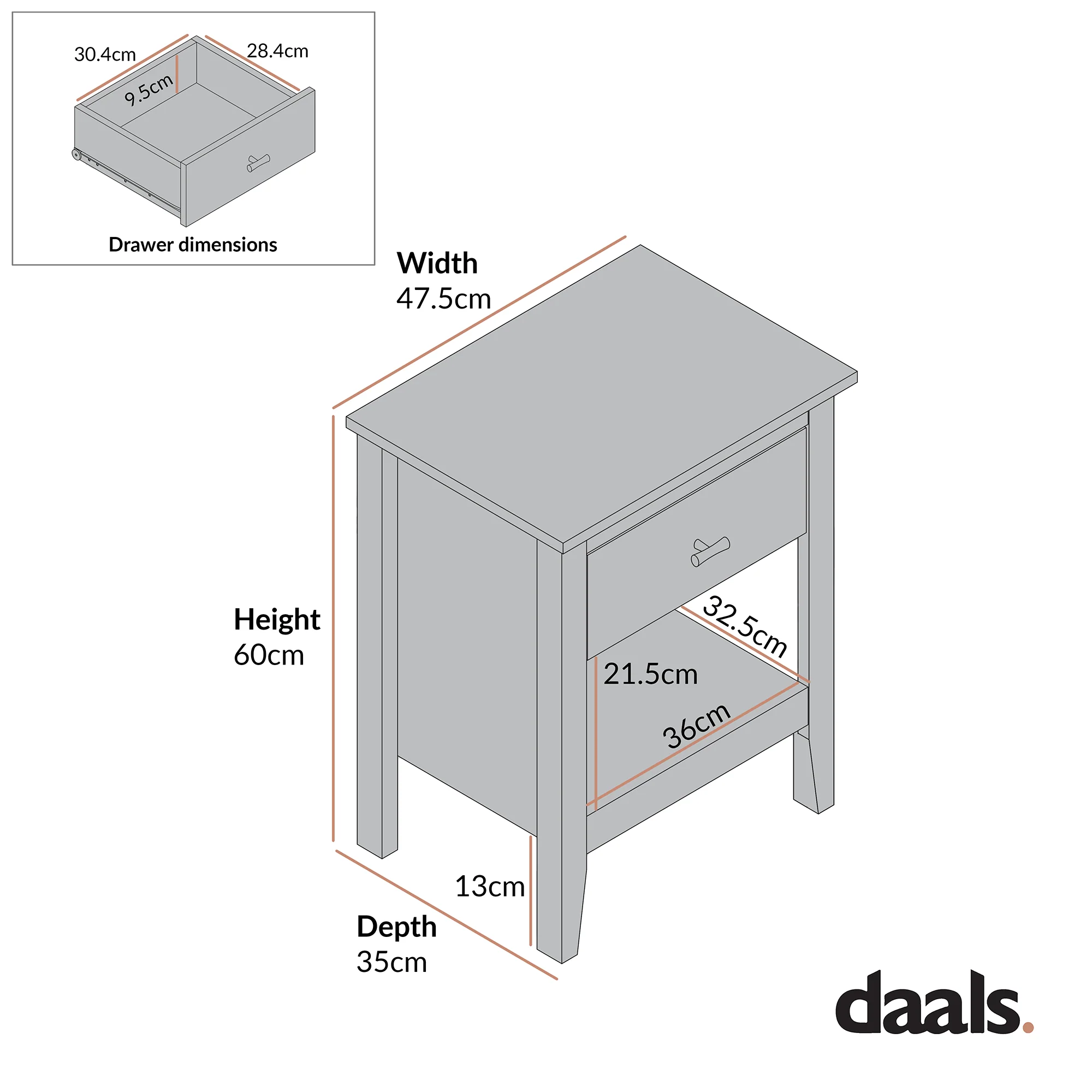 Oakham 1-Drawer Bedside Table, Nude Pink - Image 8
