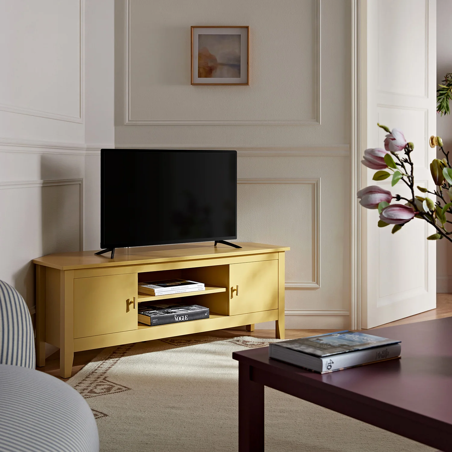 Oakham 120cm Corner TV Unit, Rattan Yellow - Image 2