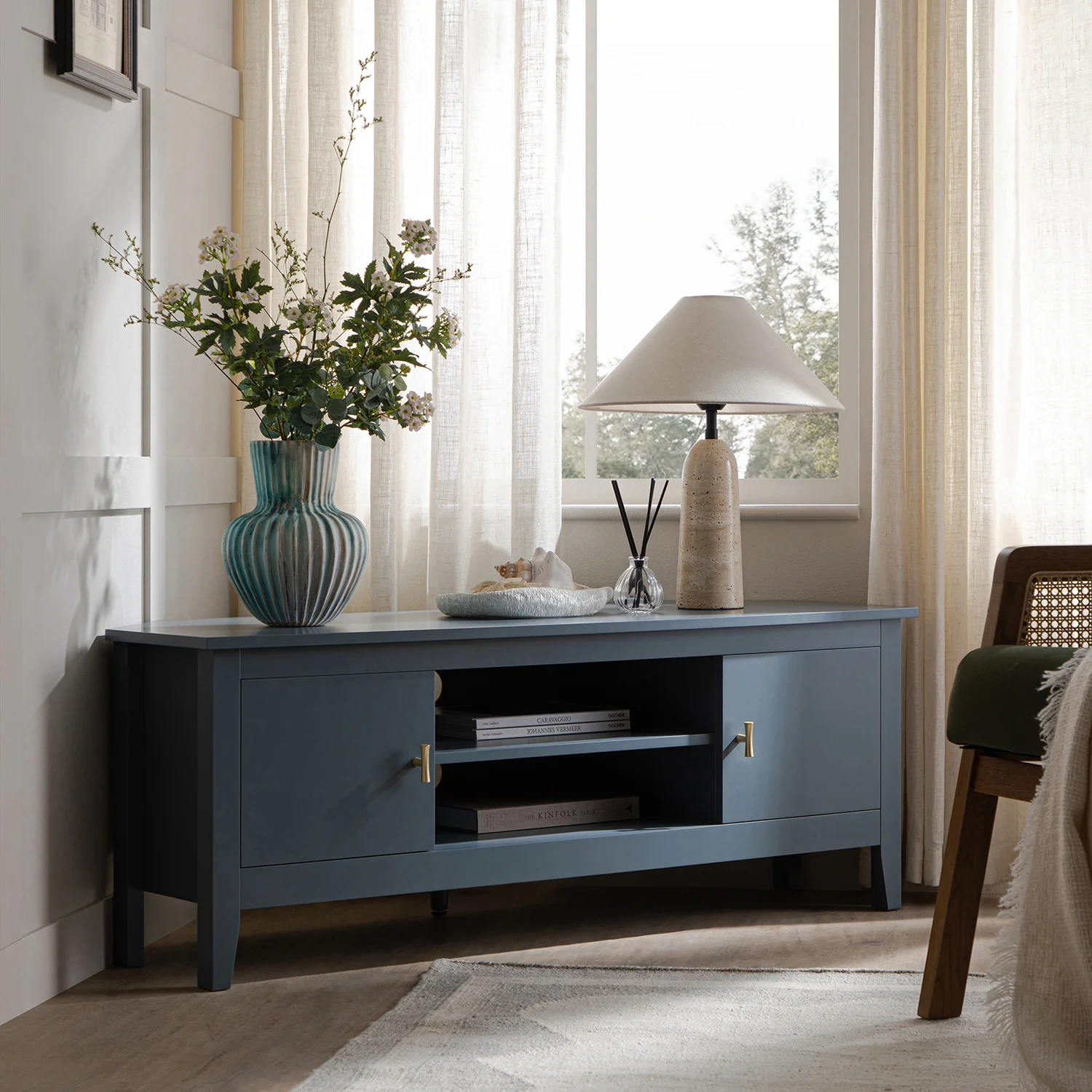 Oakham 120cm Corner TV Unit, Stormy Blue - Image 3