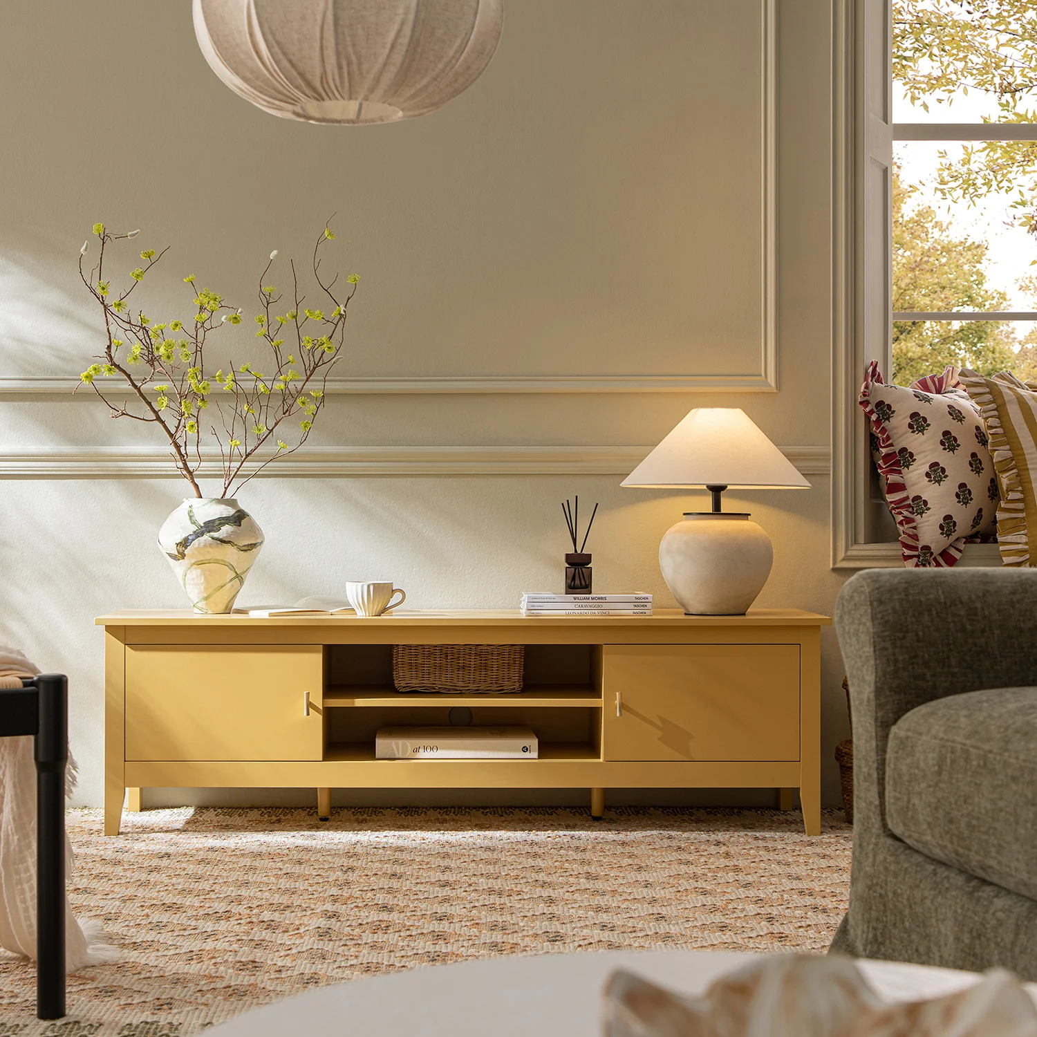 Oakham 150cm TV Unit, Rattan Yellow
