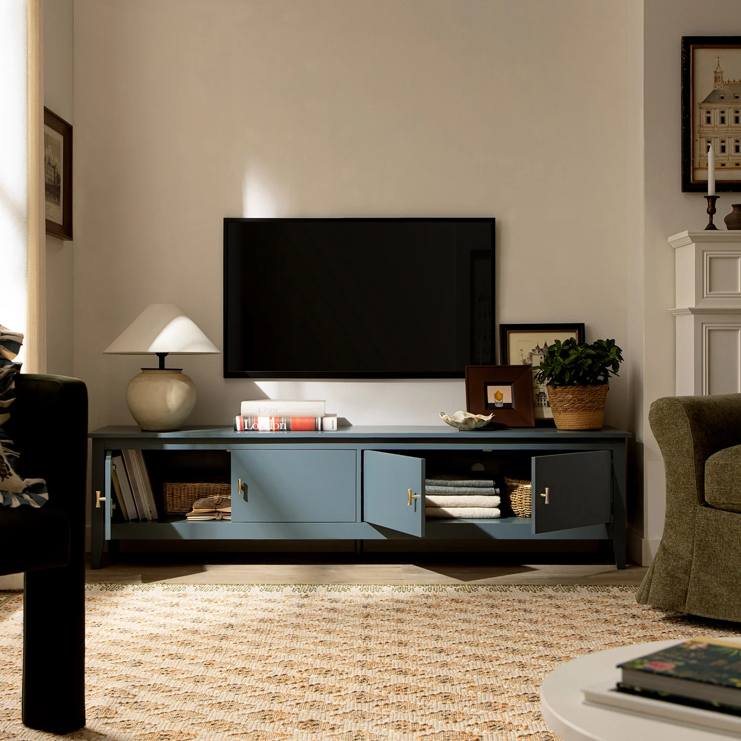 Oakham 180cm Wide TV Unit, Stormy Blue - Image 2