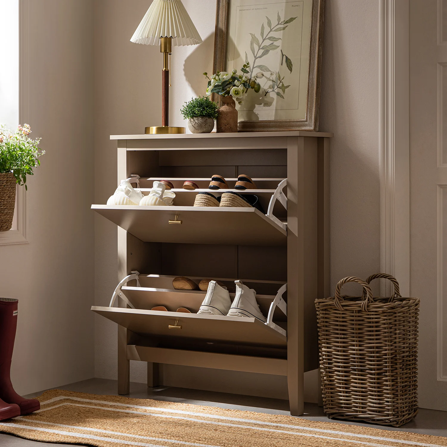 Oakham 2-Tier Shoe Cabinet, Deep Greige - Image 3