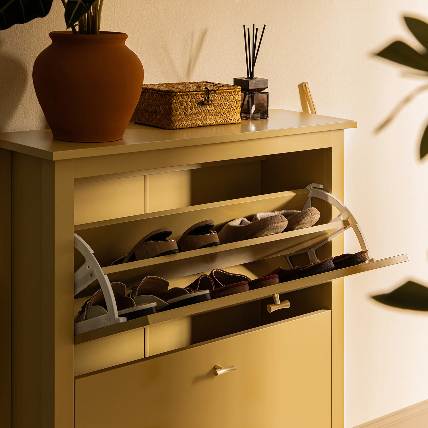 Oakham 2-Tier Shoe Cabinet, Rattan Yellow - Image 5