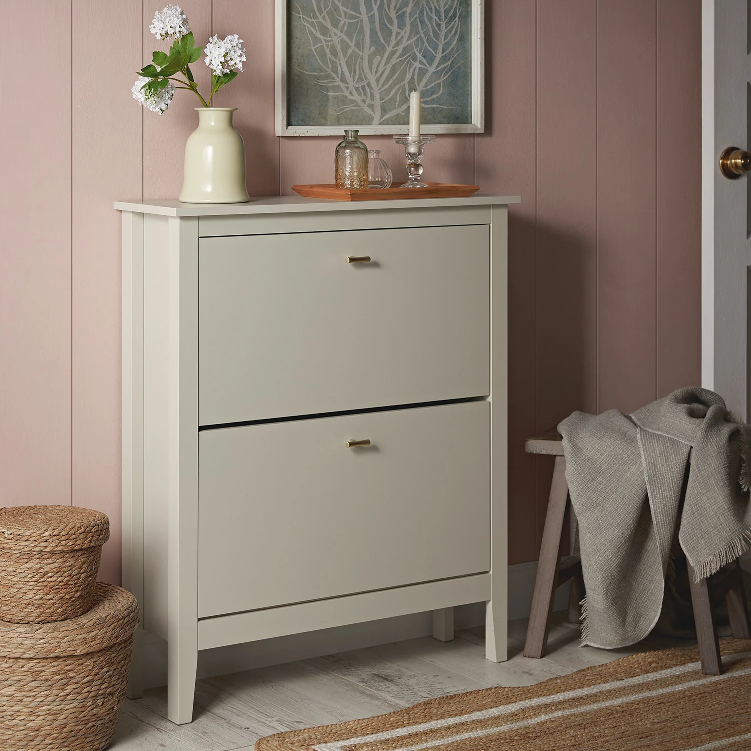 Oakham 2-Tier Shoe Cabinet, Shaded White - Image 2