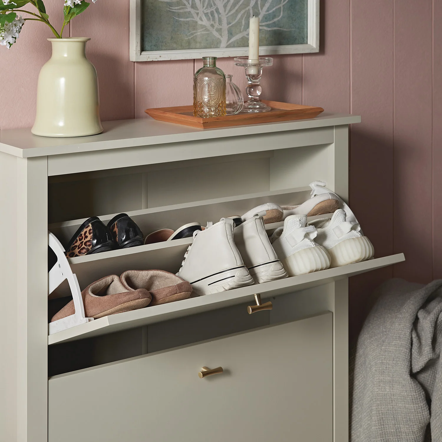 Oakham 2-Tier Shoe Cabinet, Shaded White - Image 5