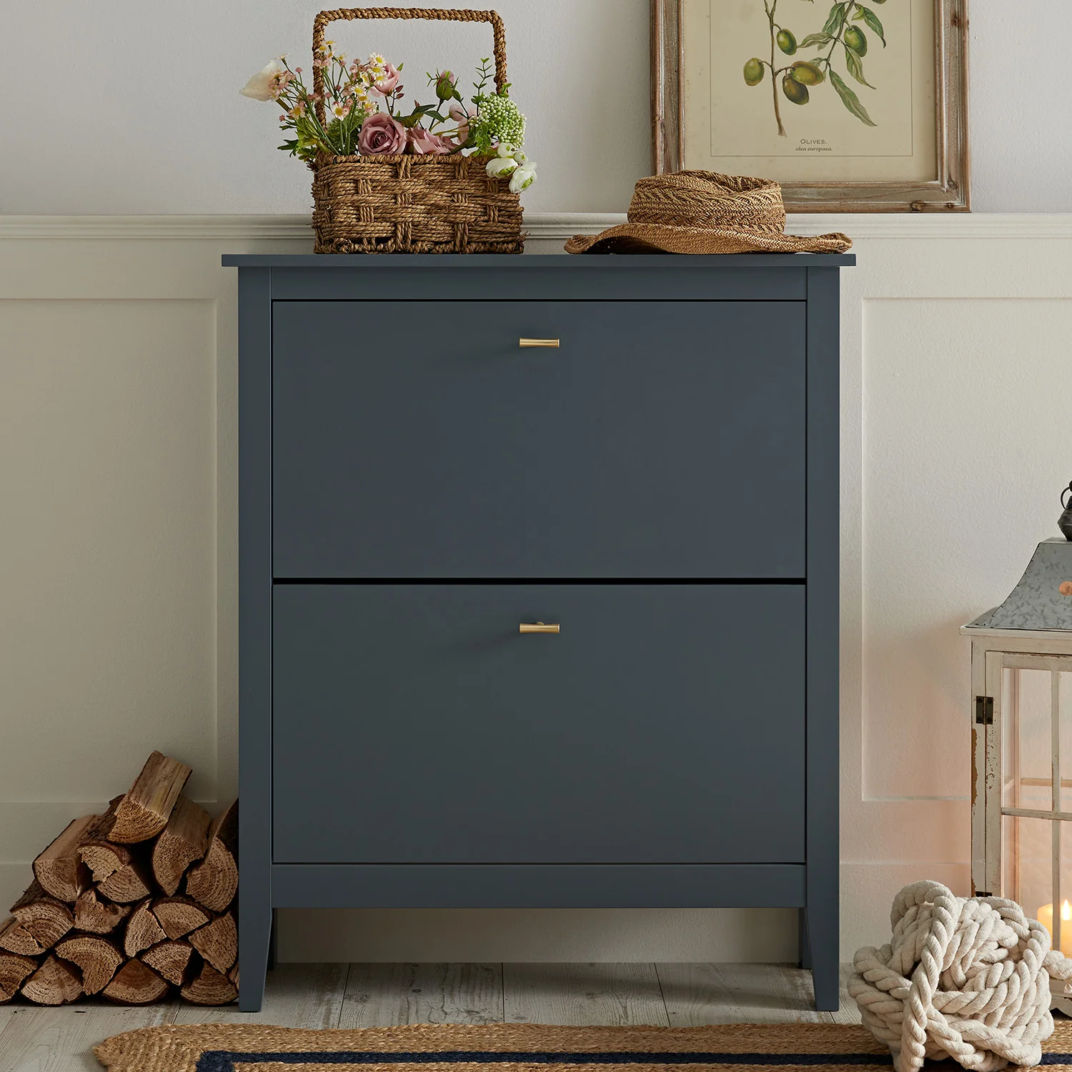Oakham 2-Tier Shoe Cabinet, Stormy Blue - Image 2
