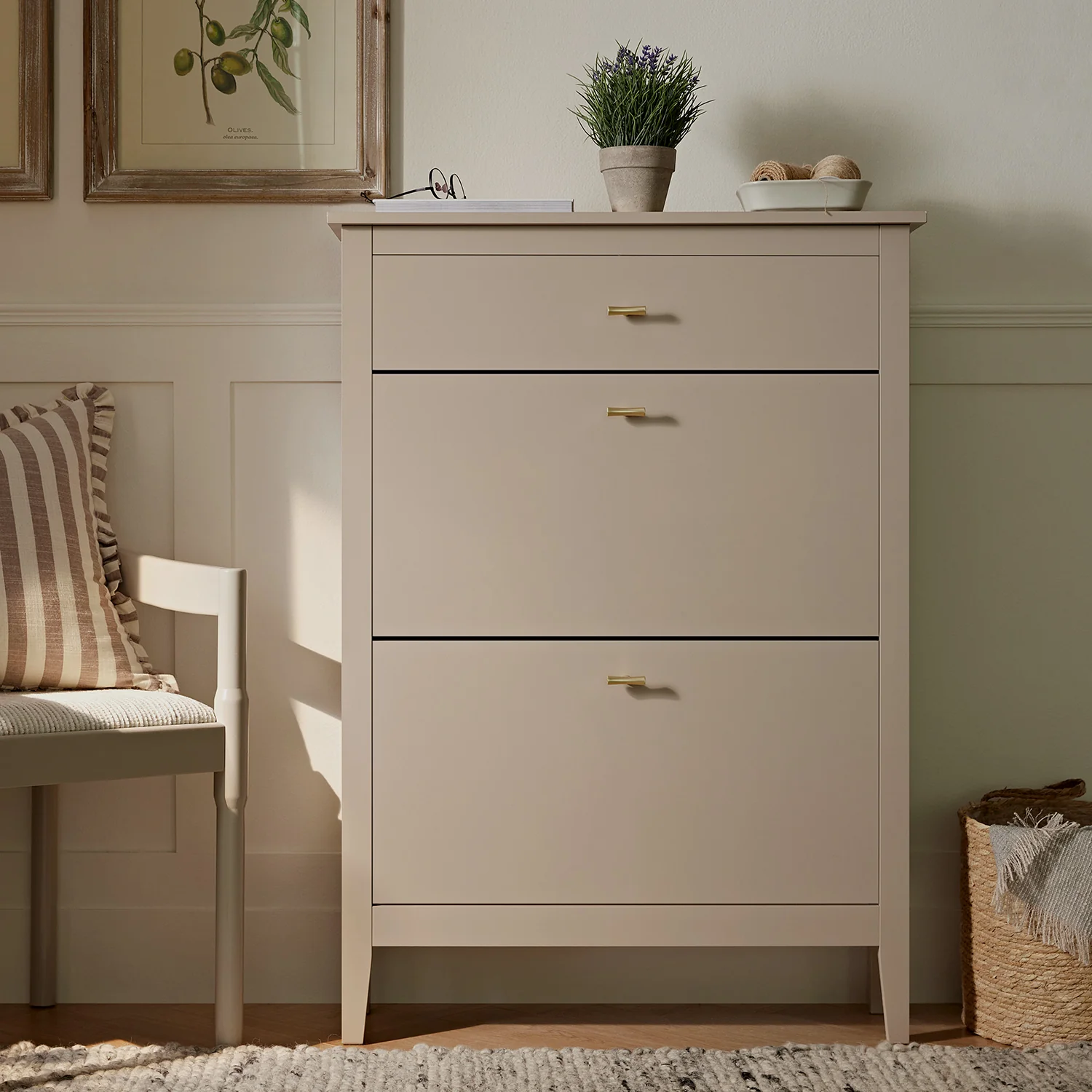 Oakham 2-Tier Shoe Cabinet with Top Drawer, Deep Greige - Image 2