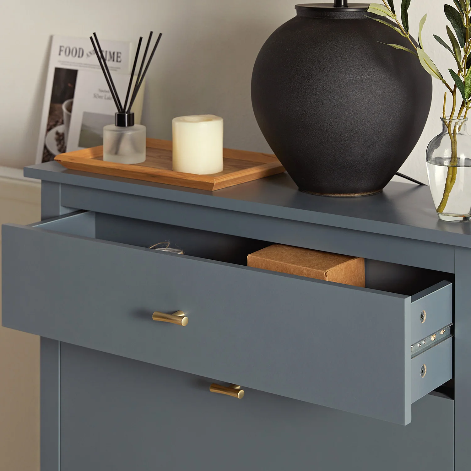 Oakham 2-Tier Shoe Cabinet with Top Drawer, Stormy Blue - Image 4
