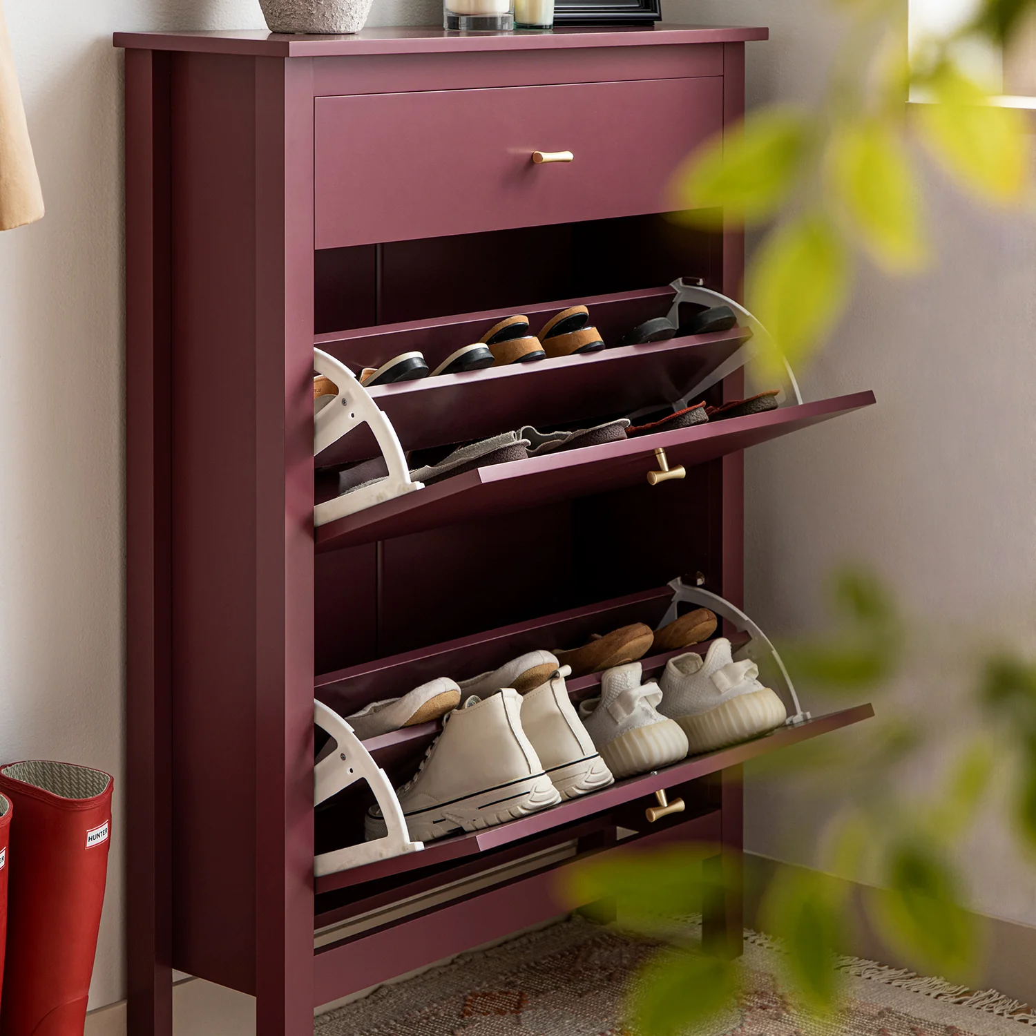 Oakham 2-Tier Shoe Cabinet with Top Drawer, Wild Cherry - Image 4