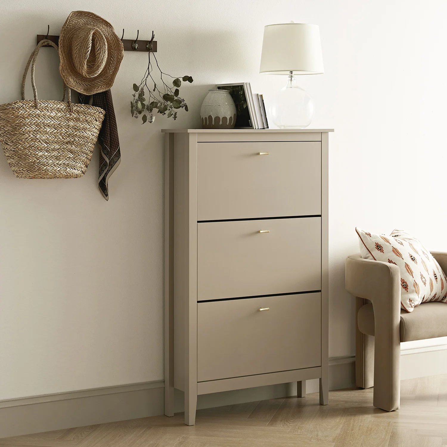 Oakham 3-Tier Shoe Cabinet, Deep Greige - Image 2