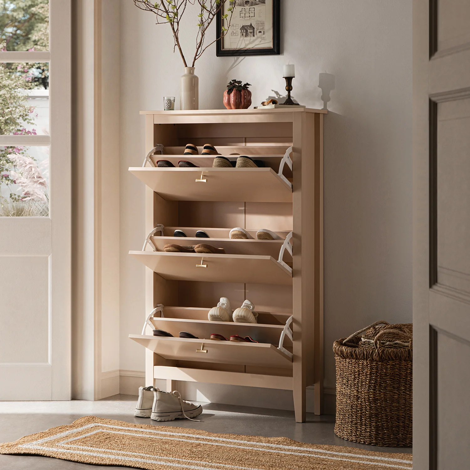Oakham 3-Tier Shoe Cabinet, Nude Pink - Image 3