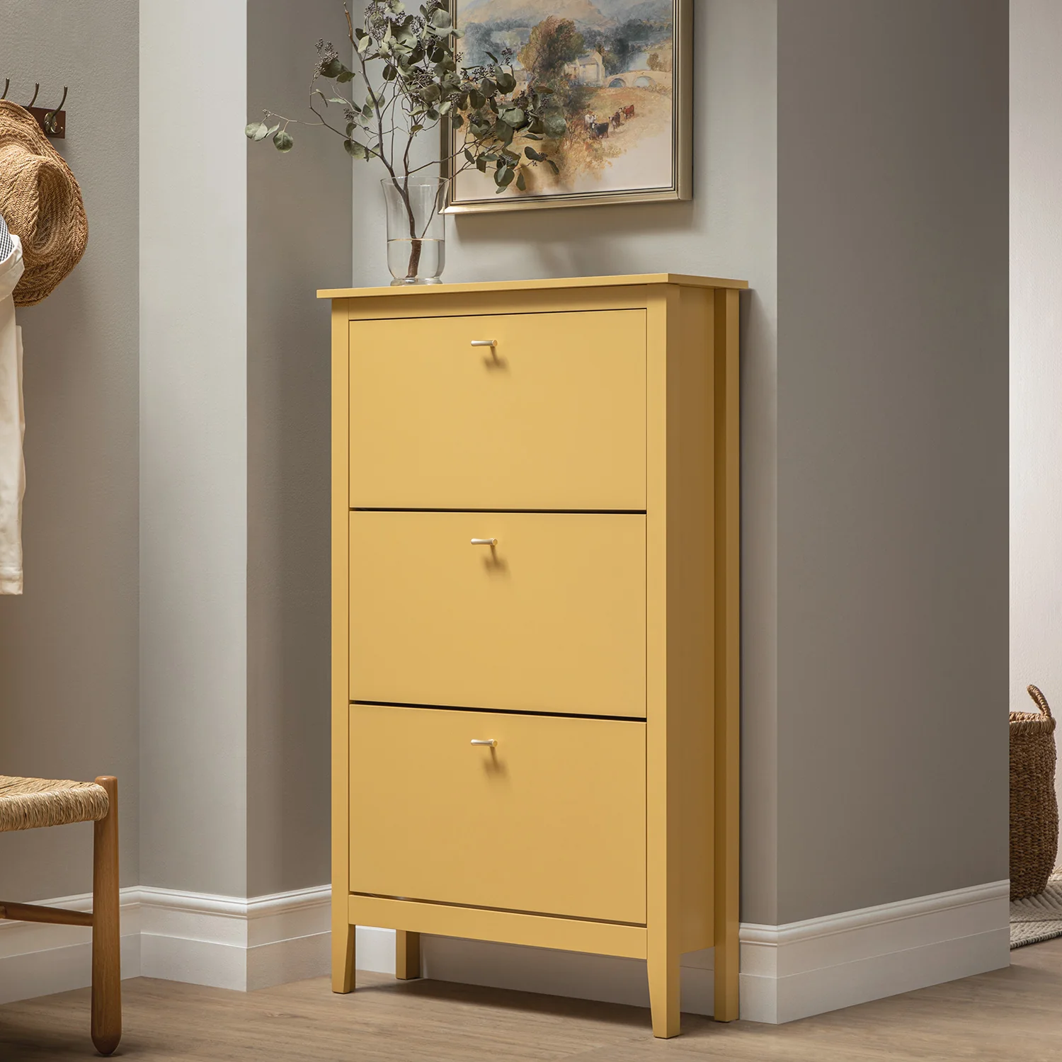 Oakham 3-Tier Shoe Cabinet, Rattan Yellow - Image 2