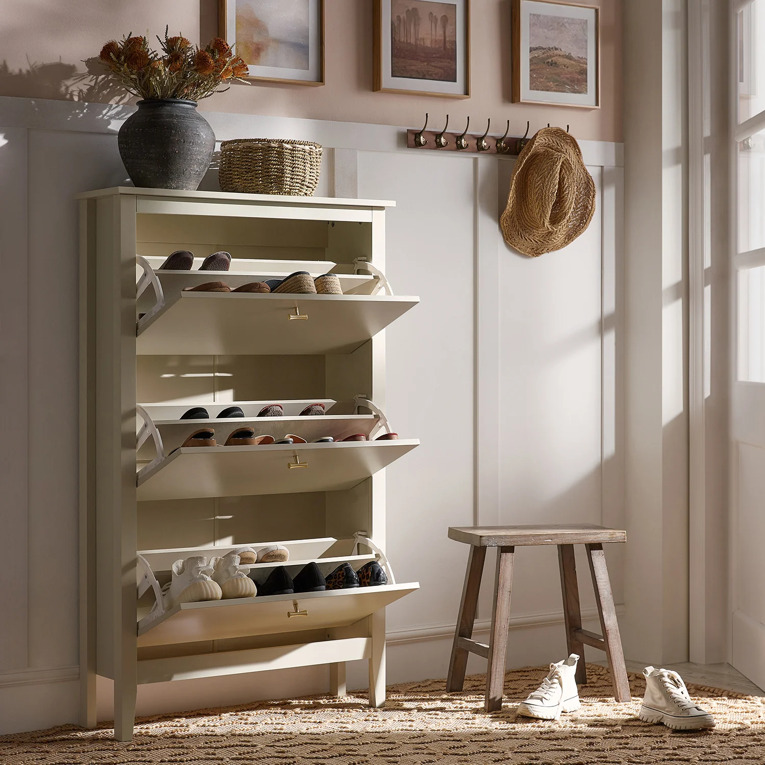 Oakham 3-Tier Shoe Cabinet, Shaded White - Image 3