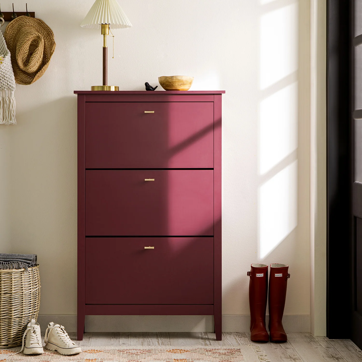 Oakham 3-Tier Shoe Cabinet, Wild Cherry - Image 2