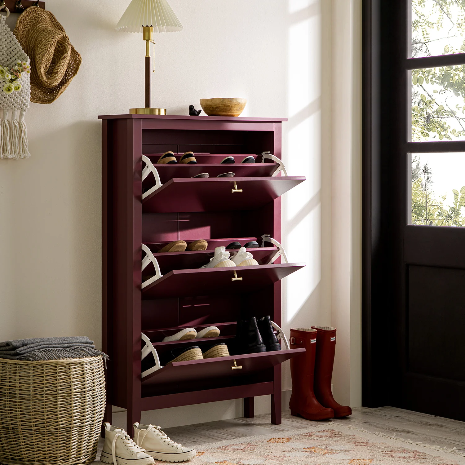 Oakham 3-Tier Shoe Cabinet, Wild Cherry - Image 3