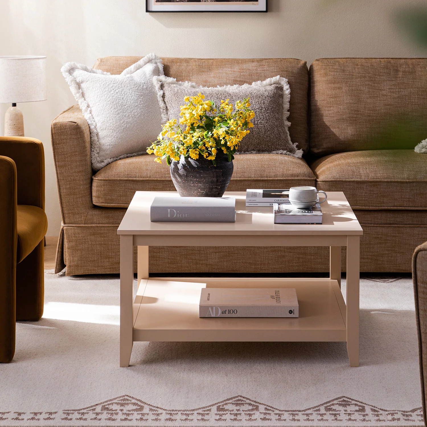 Oakham 80cm Square Coffee Table, Nude Pink - Image 3