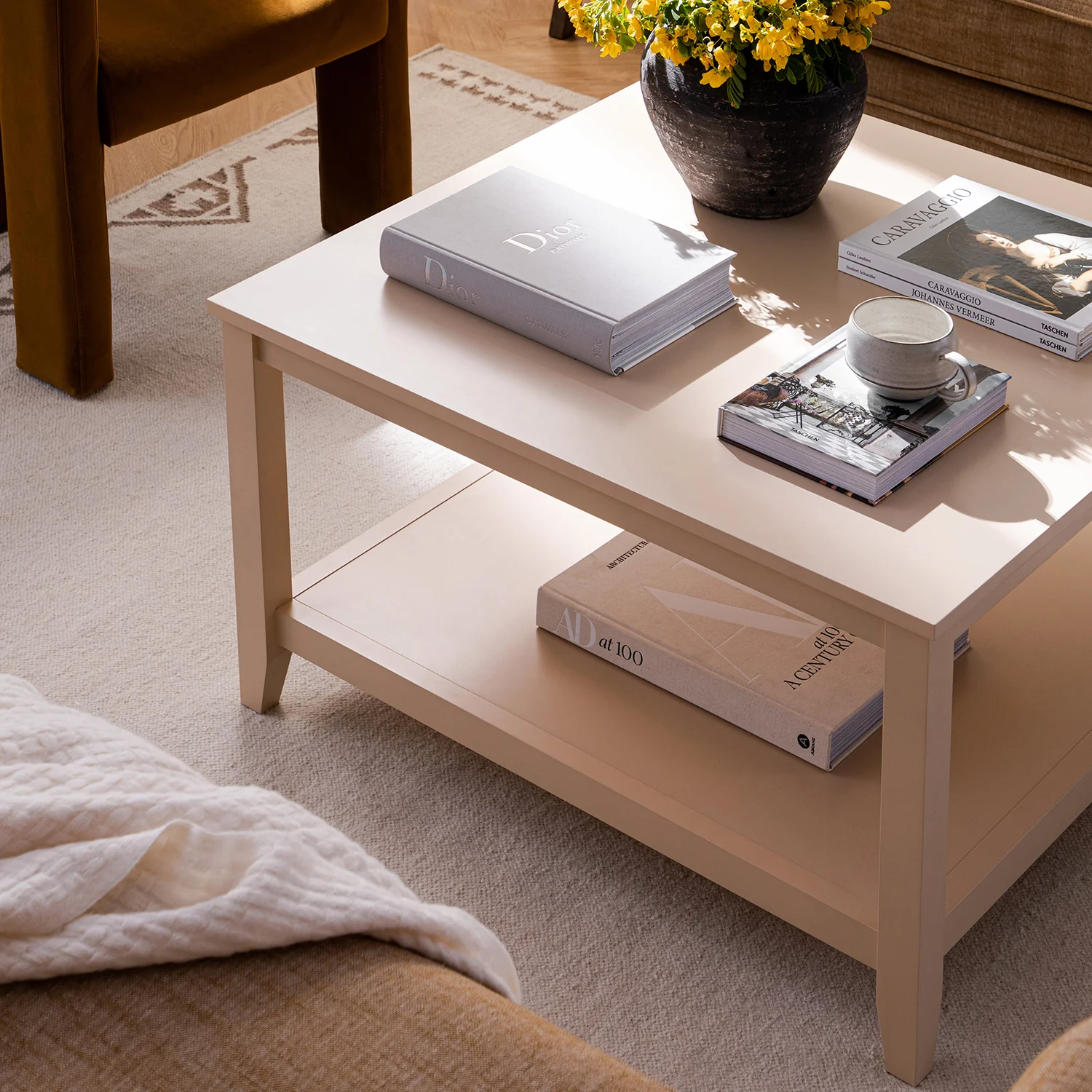 Oakham 80cm Square Coffee Table, Nude Pink - Image 4
