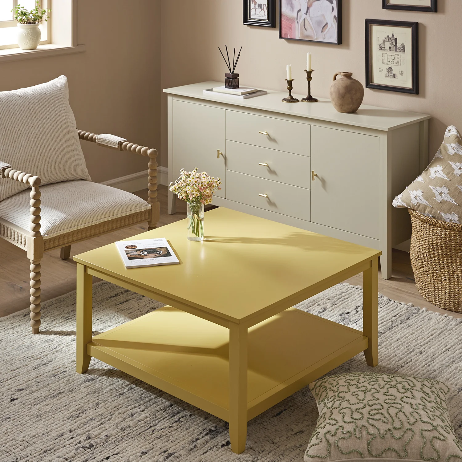Oakham 80cm Square Coffee Table, Rattan Yellow - Image 3