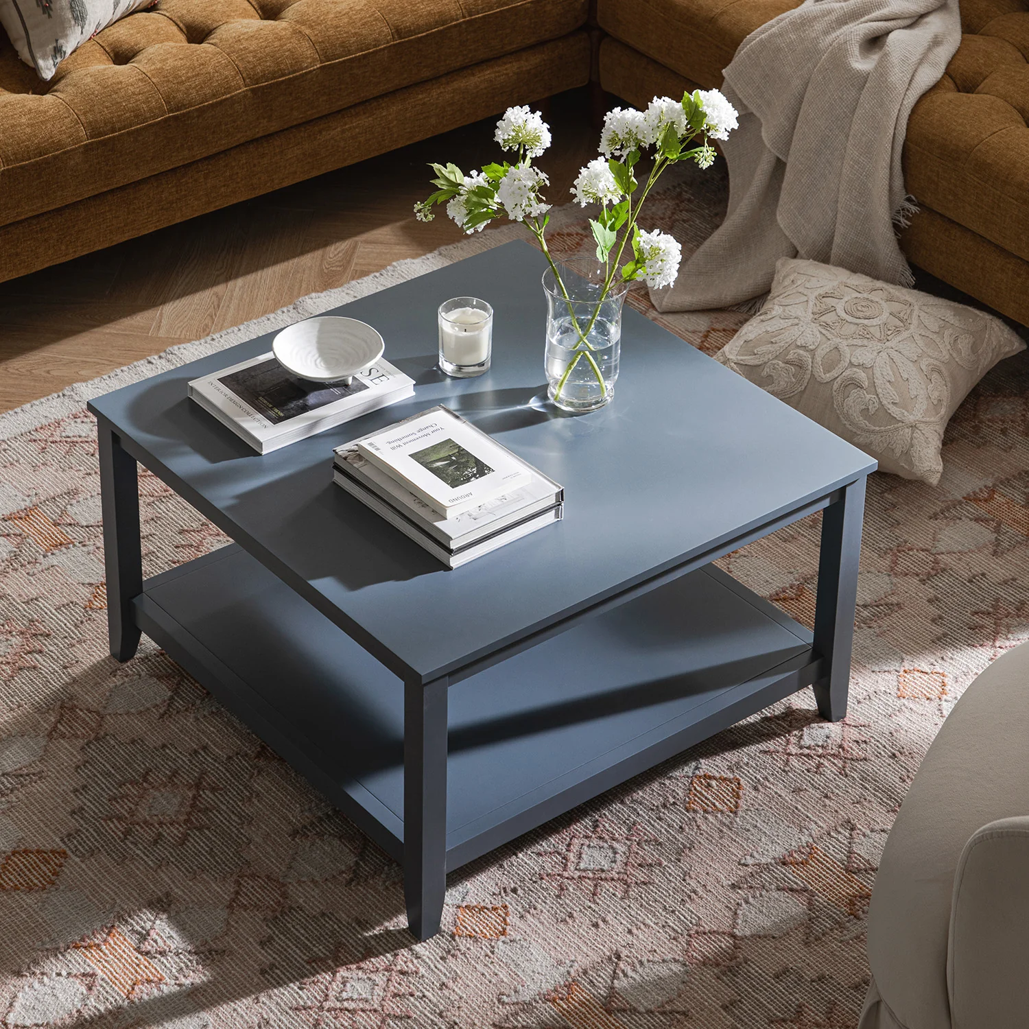 Oakham 80cm Square Coffee Table, Stormy Blue - Image 2