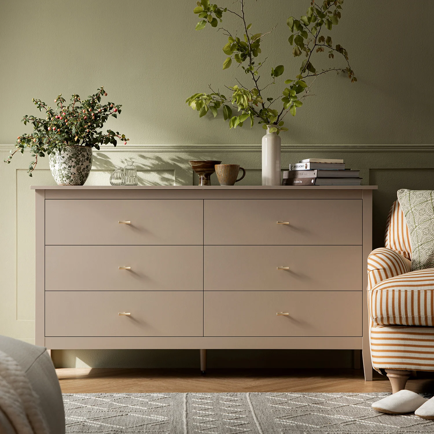 Oakham Chest of 6 Drawers, Deep Greige