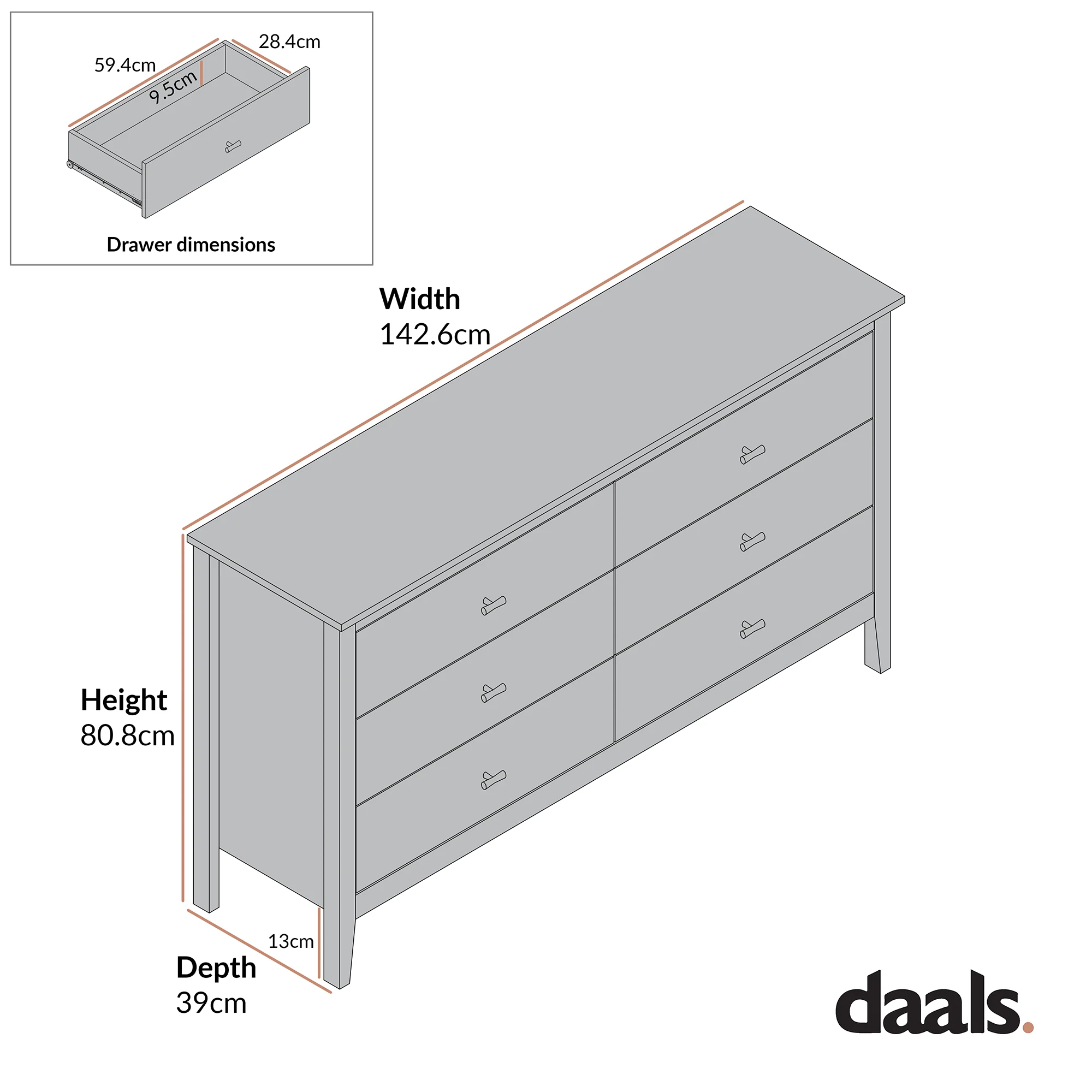 Oakham Chest of 6 Drawers, Olive Grove - Image 9
